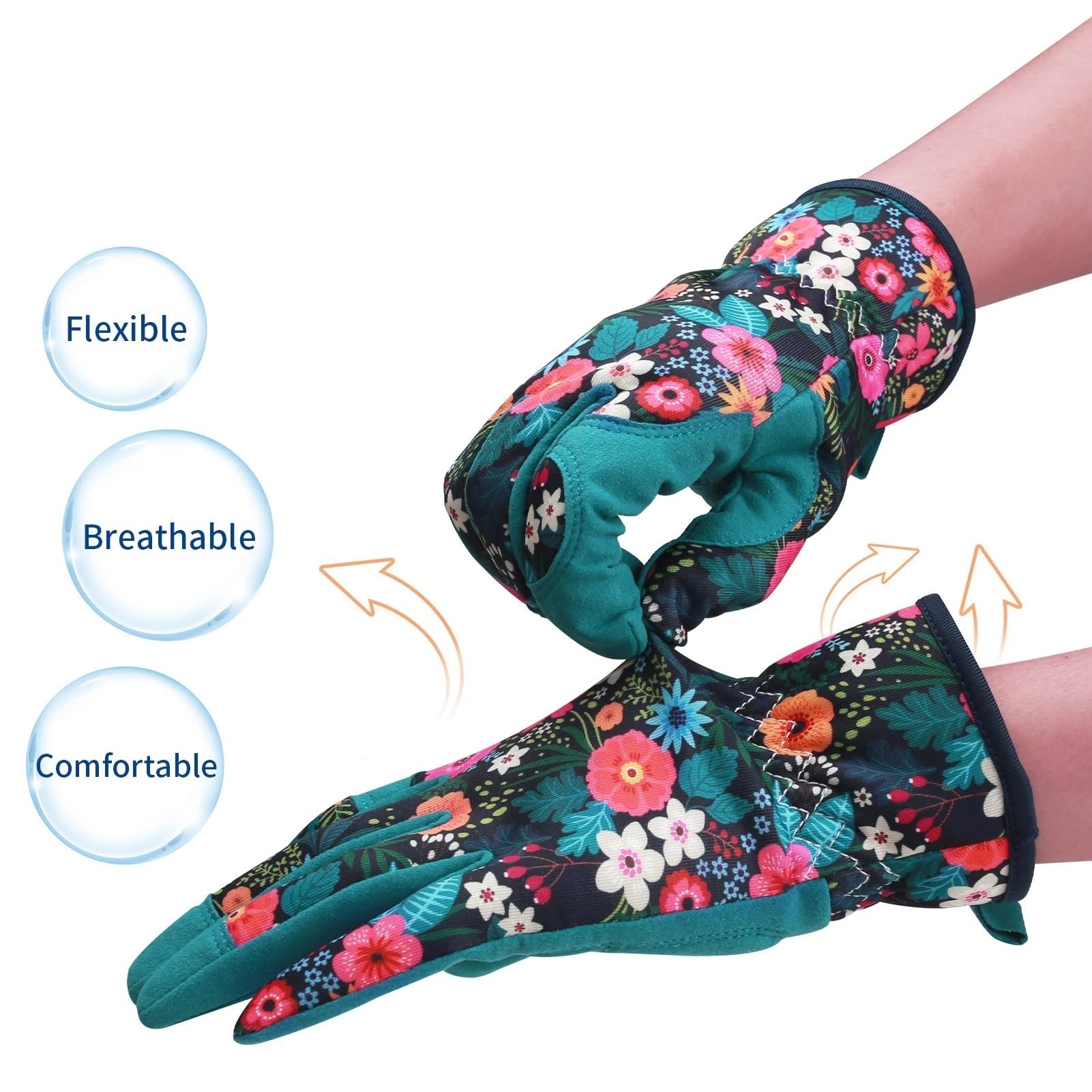Guantes de trabajo for jardinería, desmalezado, a prueba espinas, cuero transpirable, resistentes a pinchazos for excavar, plantar flores y podar Para jardinería(Green)