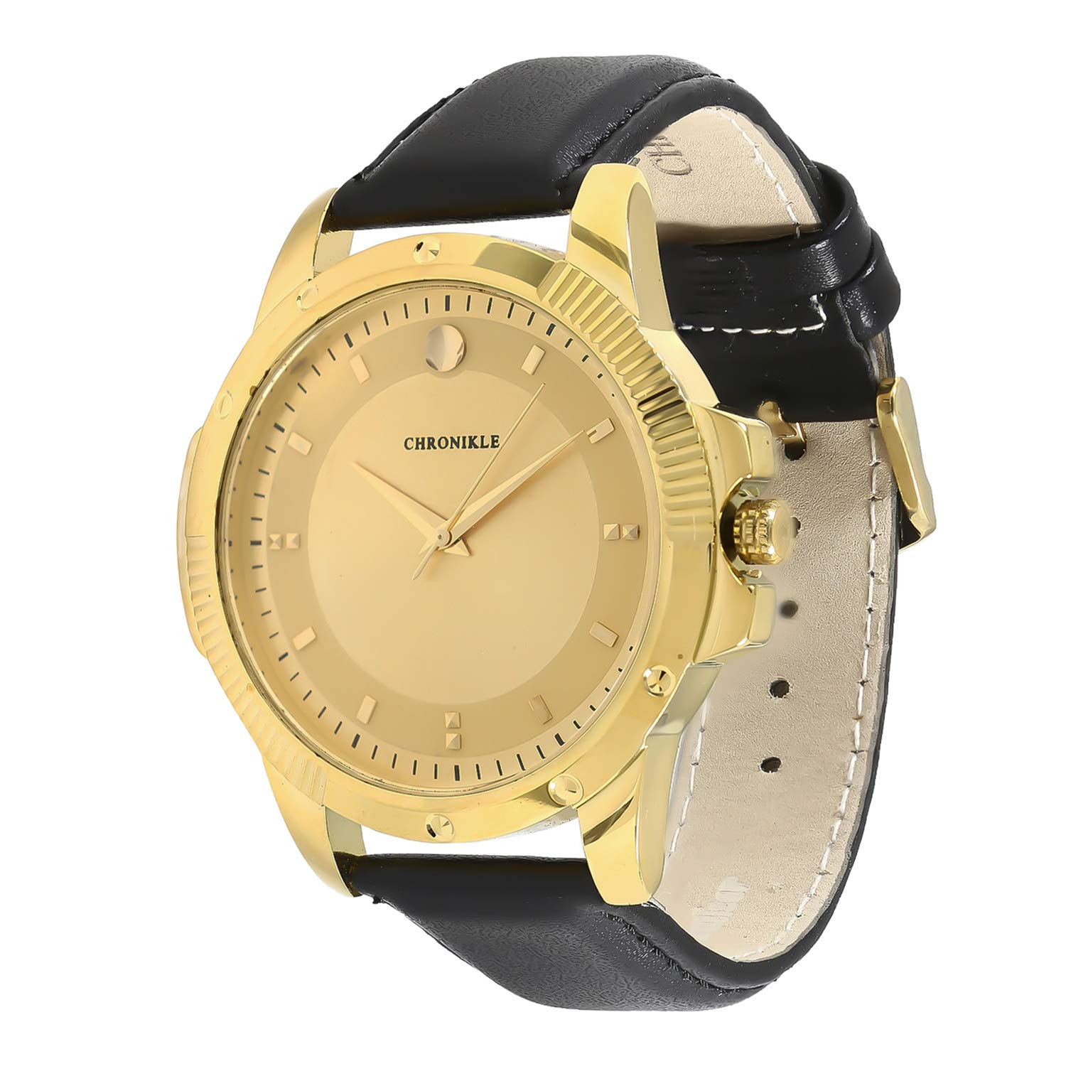 CHRONIKLE Unique Designer Mens Wrist Watch (Dial Color:Golden | Band Color: Black, Leather Strap) (B07MCJSZ91) Amazon Price History, Amazon Price Tracker