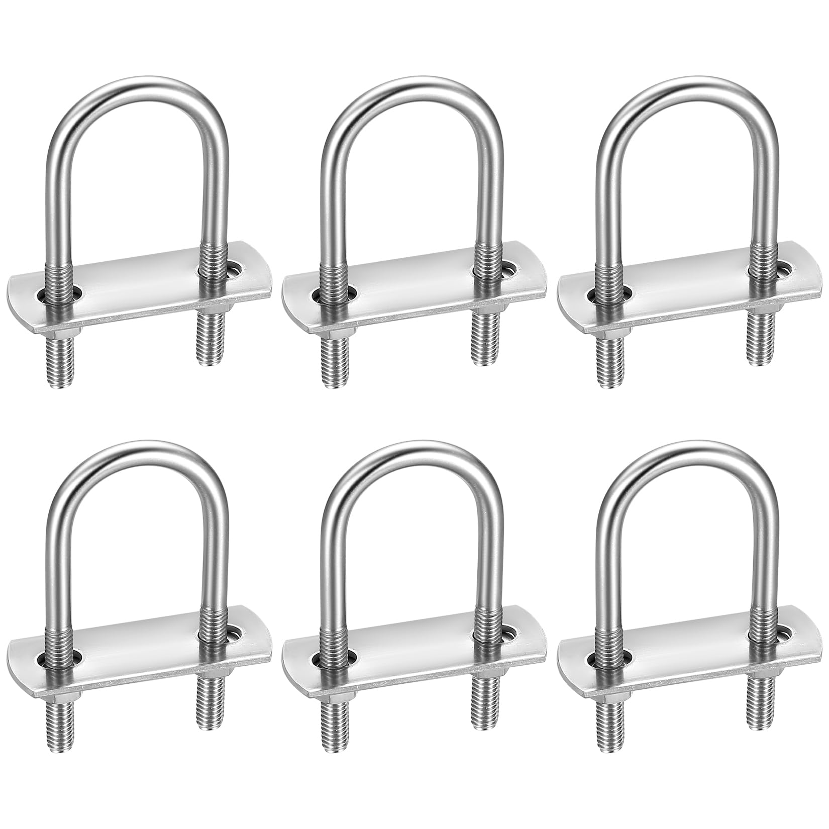 6 Pack Round U-Bolts, Stainless Steel U-Bolts with Frame Plates and Nuts, 1
