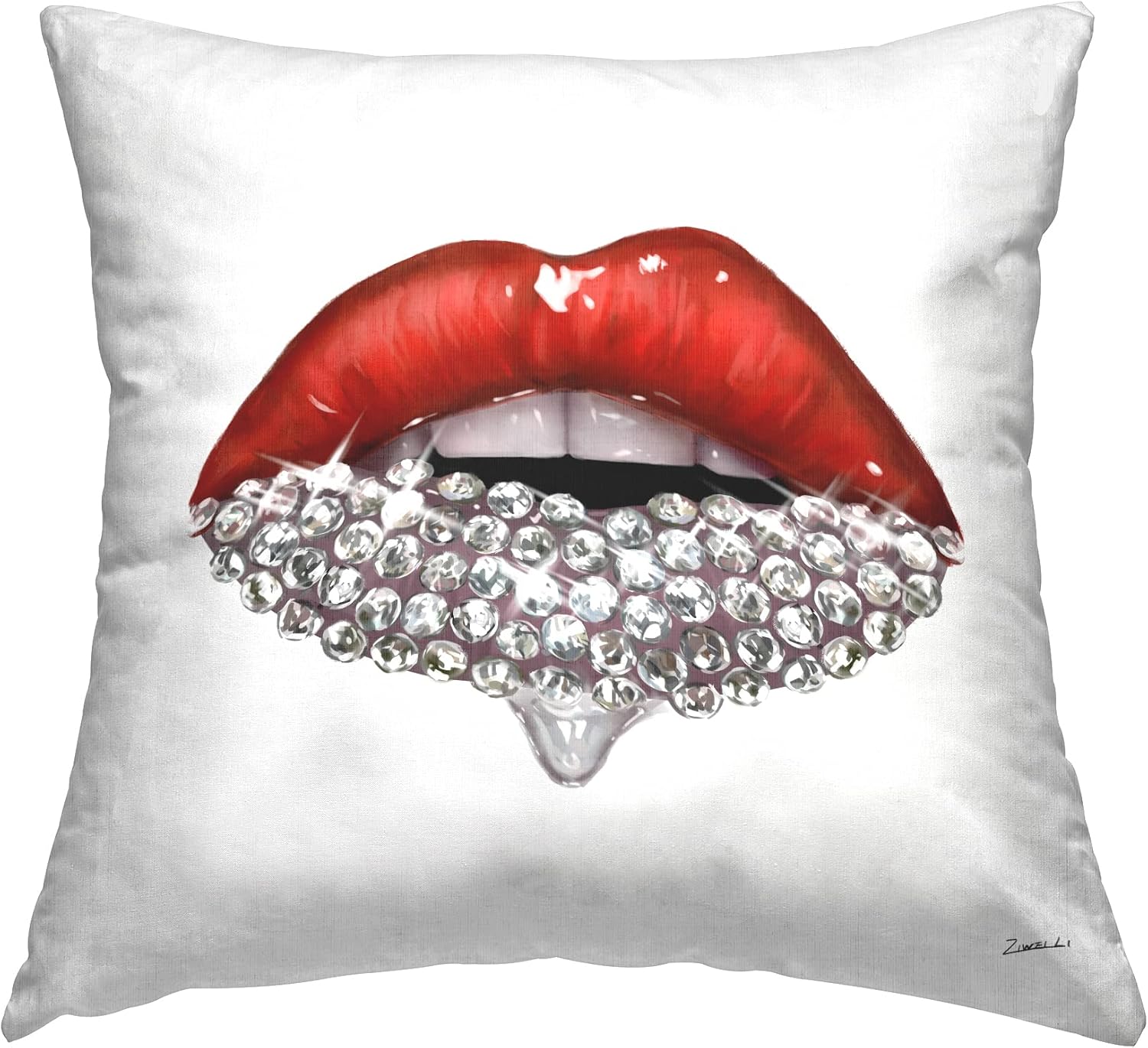 Stupell Industries Red Glam Lips with Glistening Cosmetic Stones Design by Ziwei Li Pillow, 18 x 18
