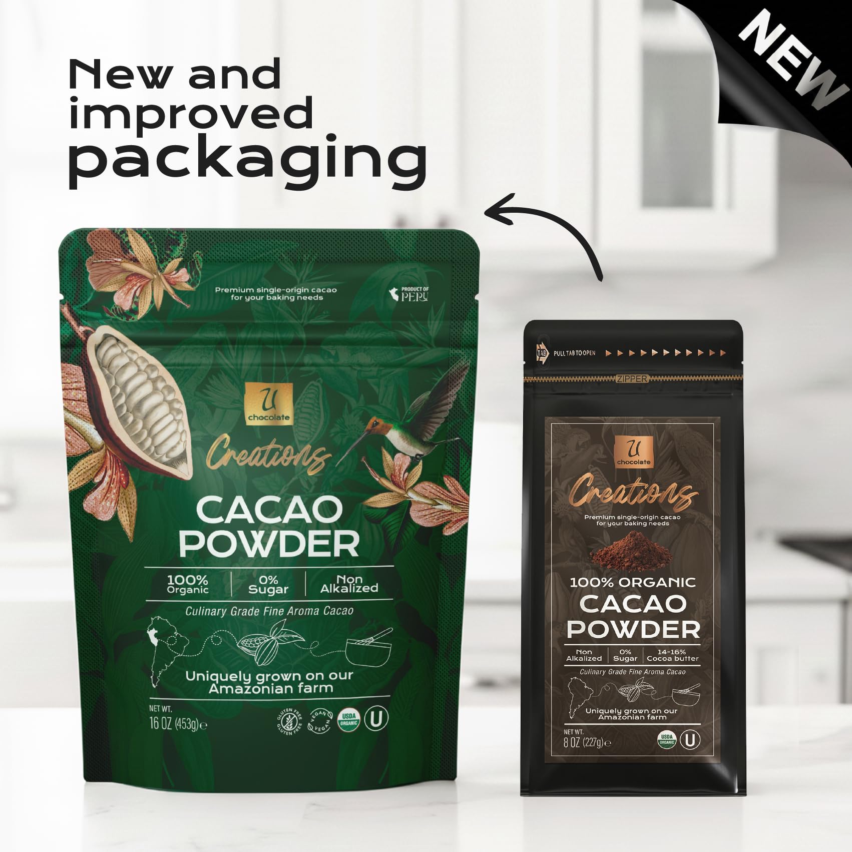 U Chocolate Organic Cacao Powder - Natural - Fresh From our Farm (1 bag (16 oz))