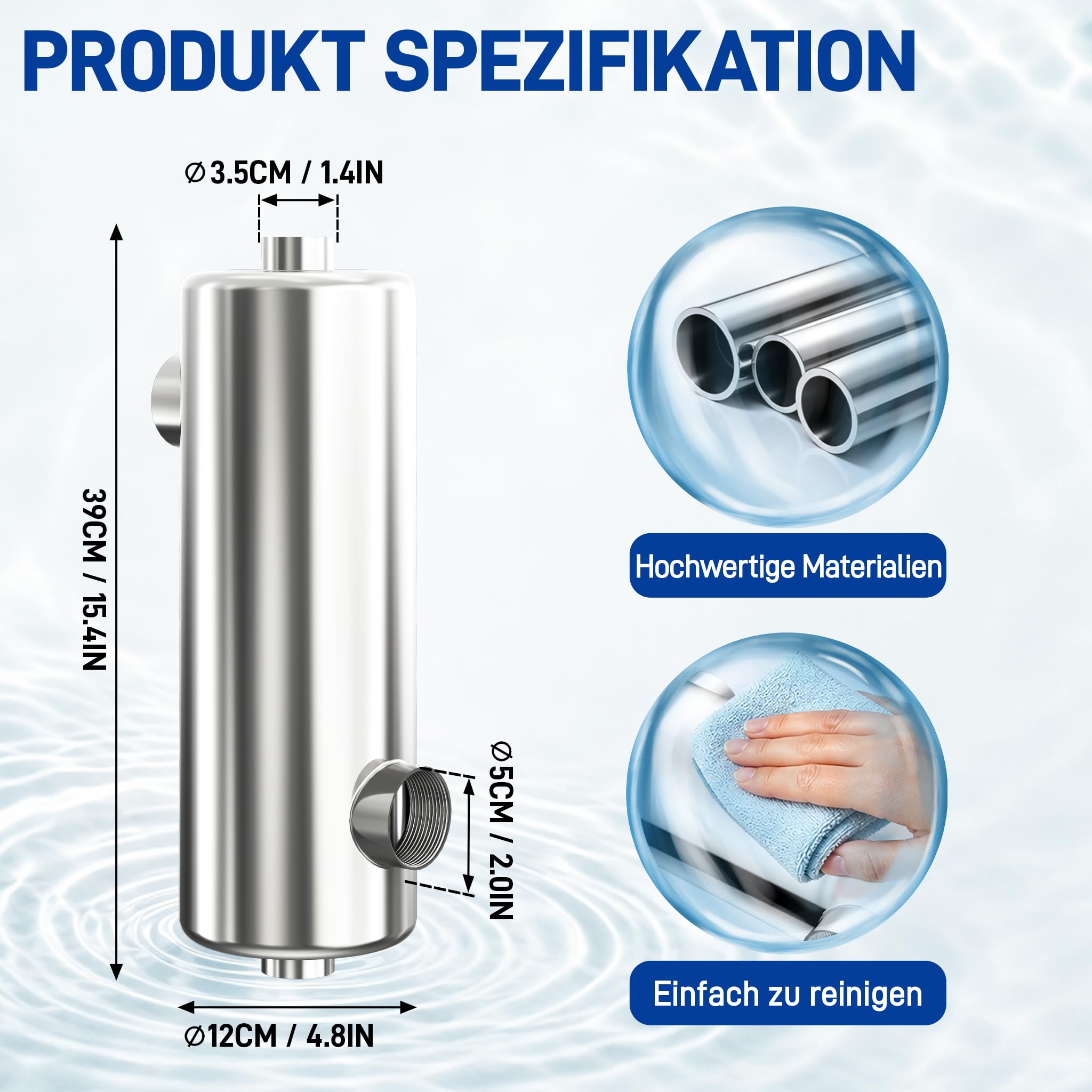 Pool Wärmetauscher Edelstahl 40KW G1½ Anschluss Poolheizung für Schwimmbad SPA Whirlpool