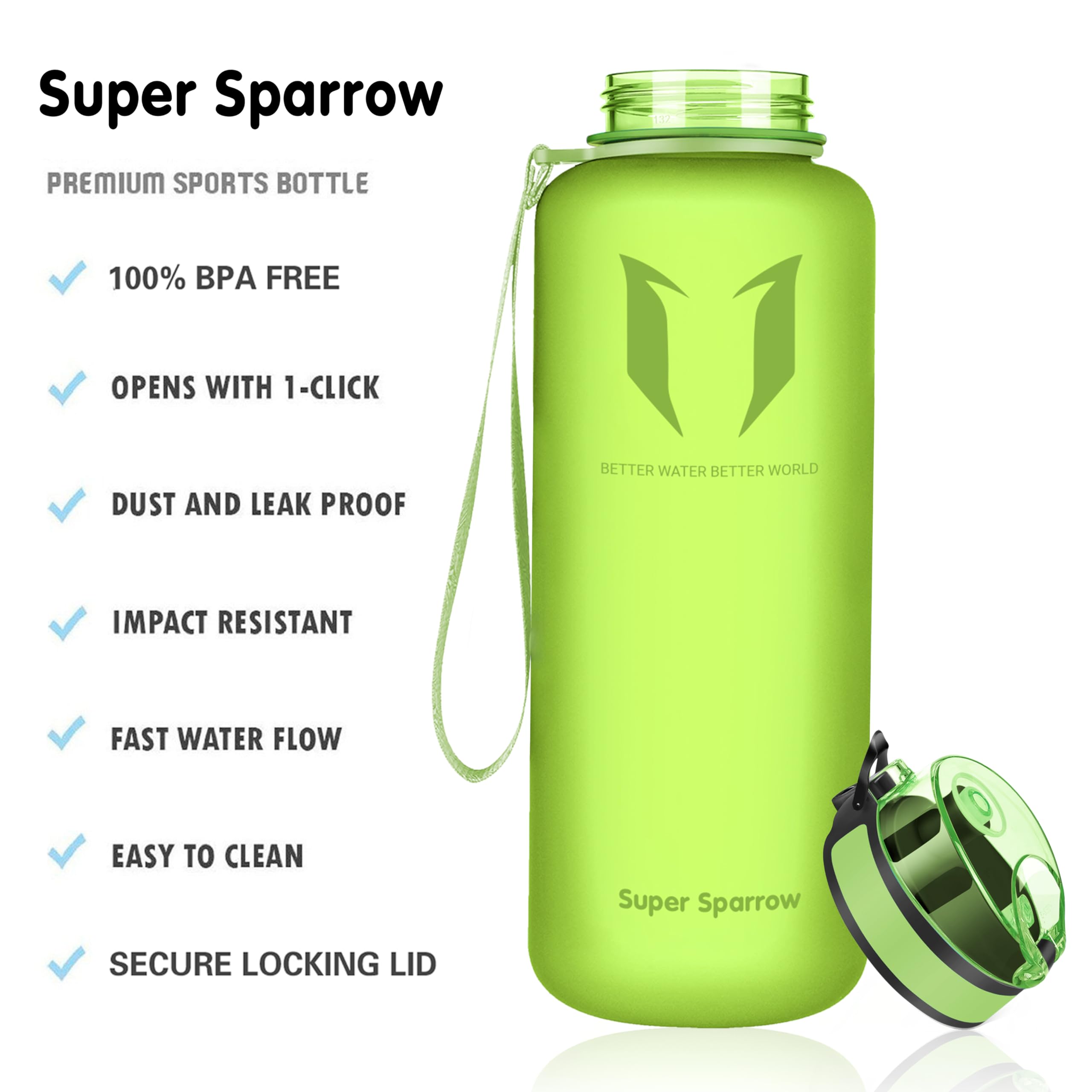 Super Sparrow Borraccia Sportiva & Bottiglia Bambini Senza Perdite - 1.5L Bottiglia Acqua Riutilizzabile di Grande Capacità - Senza BPA
