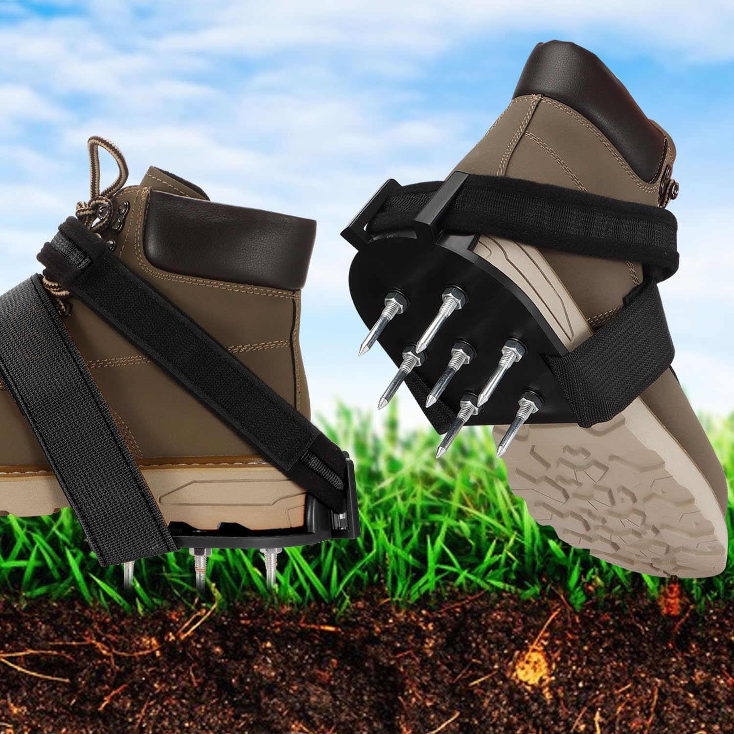 IMountek Heavy Duty Lawn Aerator Shoes – Adjustable Grass Spike Sandals (One Size)