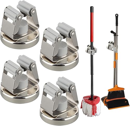 Vista 15 de MUTUACTOR Soportes magnéticos para escobas, 2 piezas de clips magnéticos resistentes a la rotura para montaje en pared, sin perforación, ganchos