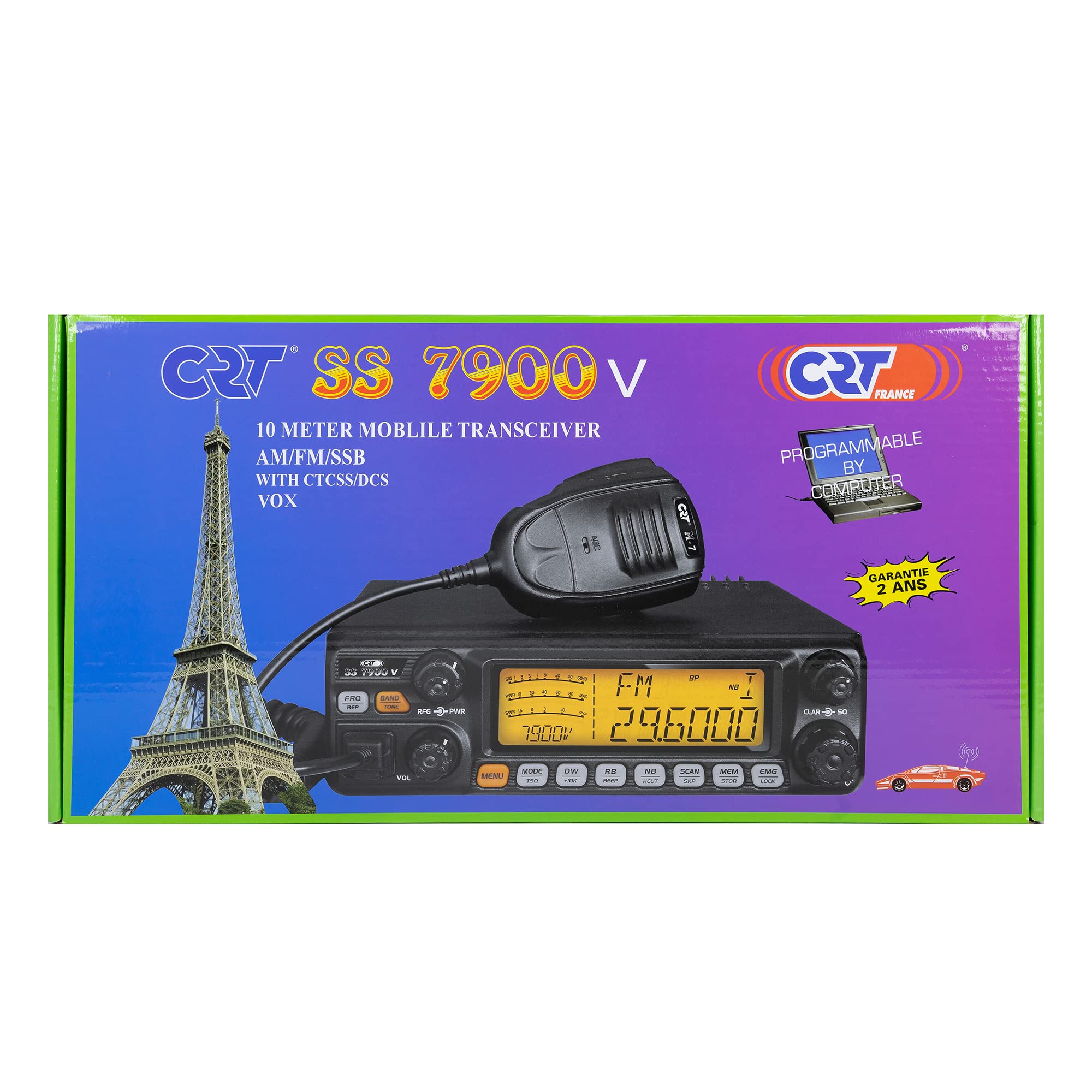 Estación de radio aficionado CRT SS 7900V TURBO CB, SSB, AM, FM, LSB, USB, SSB 28-29.7Mhz, ASQ, RF Gain, Roger Beep, 12V, CTCSS, DCS, programable
