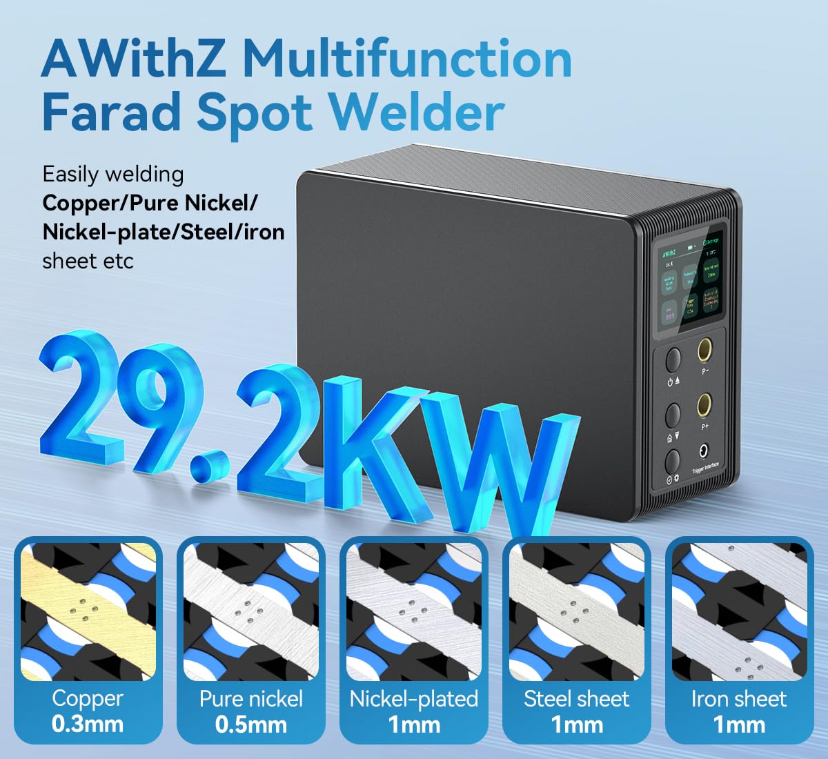 Akku Punktschweißgerät,AWithZ 29.2KW Punktschweißgerät mit Farad-Kondensator,Unterstützt schweißen Kupfer/Reines Nickel/Nickelbeschichtet bleche.für 18650, LiFePO4 Lithium Akku Pack Gebäud(P60F)