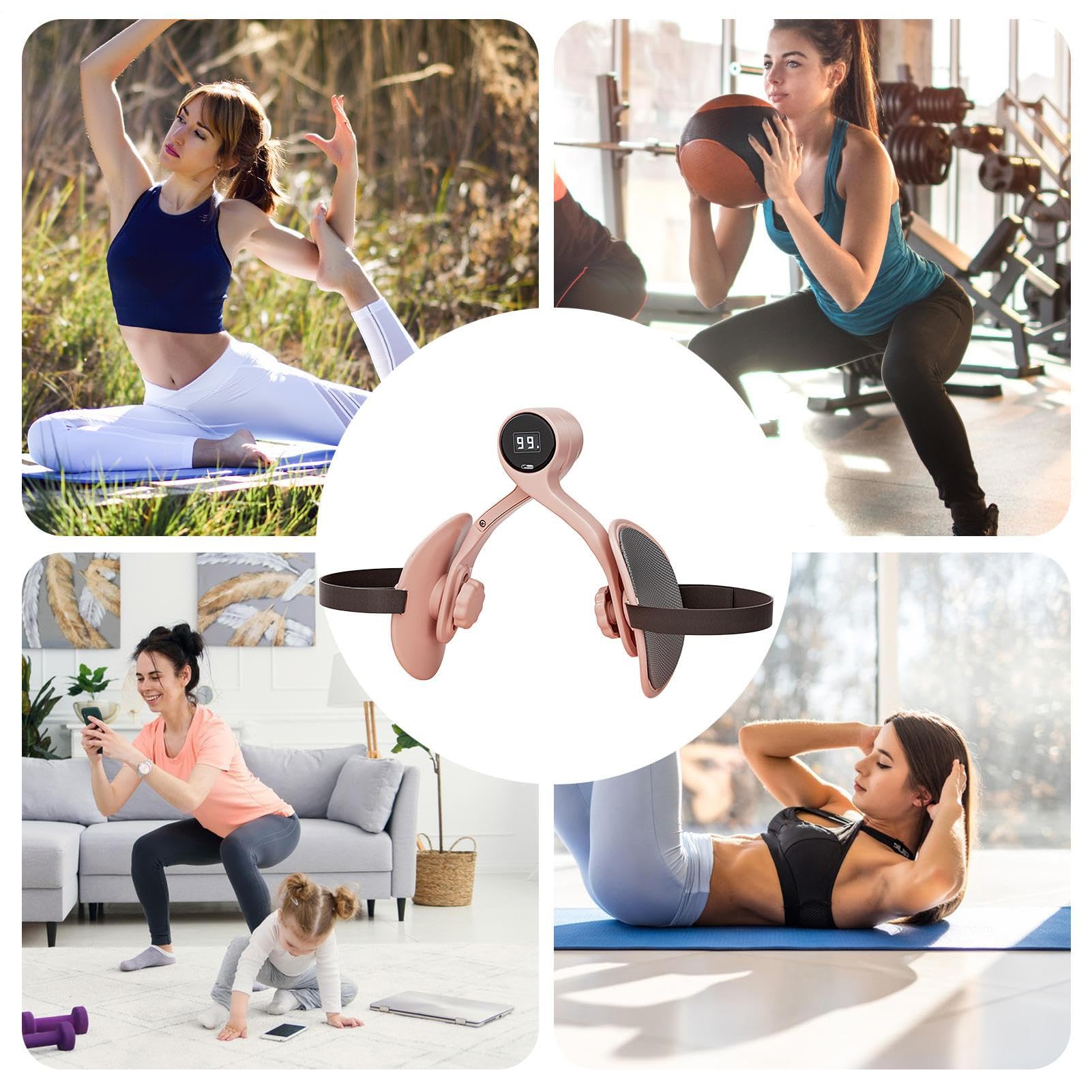 Hip Trainer Exerciseur - Entraîneur Pelvien, Entraîneur De Cuisse Avec Compteur, Appareil Musculation Pour Jambes Et De Fesses, Récupération Post-Partum, Renforcement Fessiers (Rose
