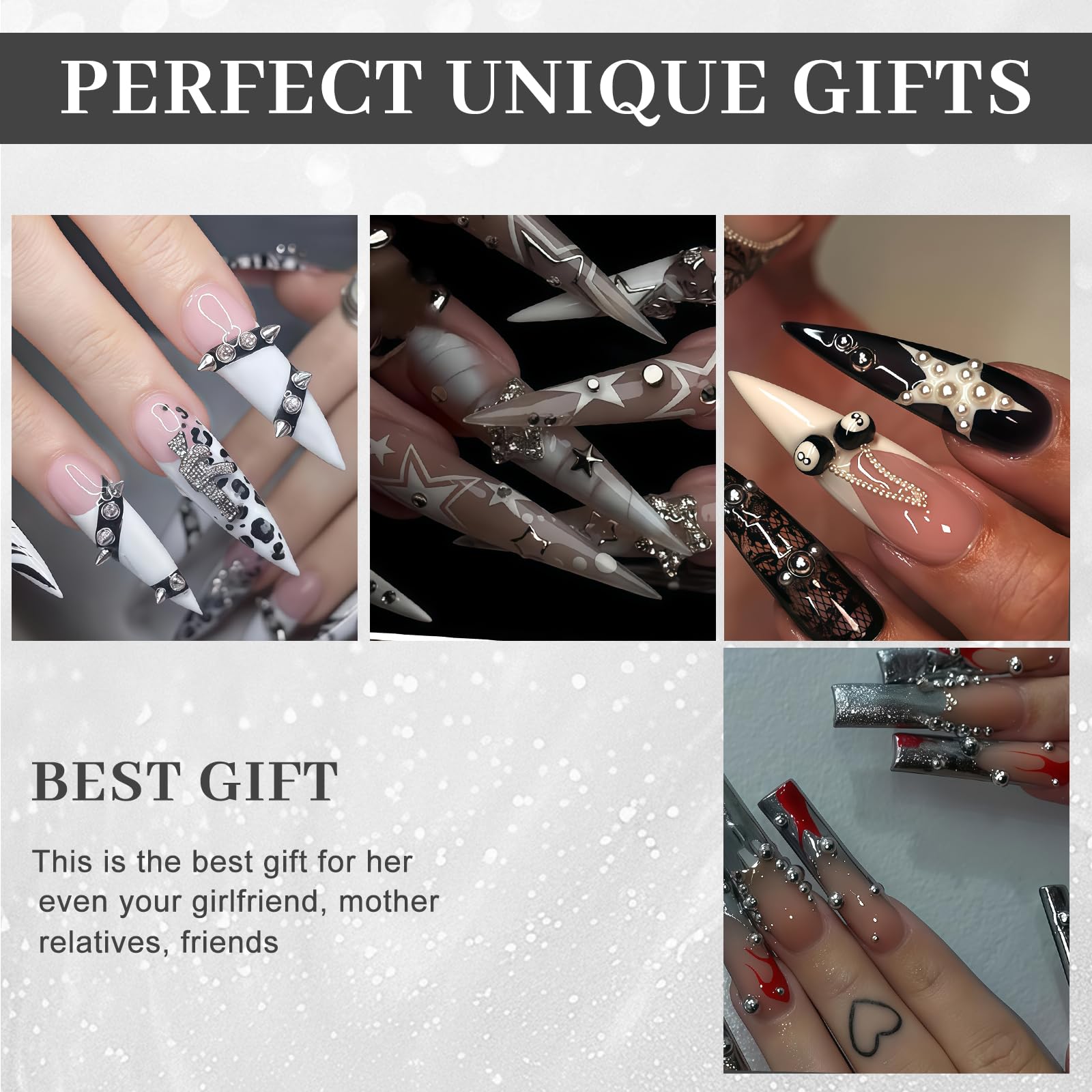 Nail Art Charms, zawieszki do zdobienia paznokci, metalowe punkowe zawieszki do paznokci z kryształkami i kamieniami hinestone, Y2K, akcesoria do paznokci do manicure gotyckiego
