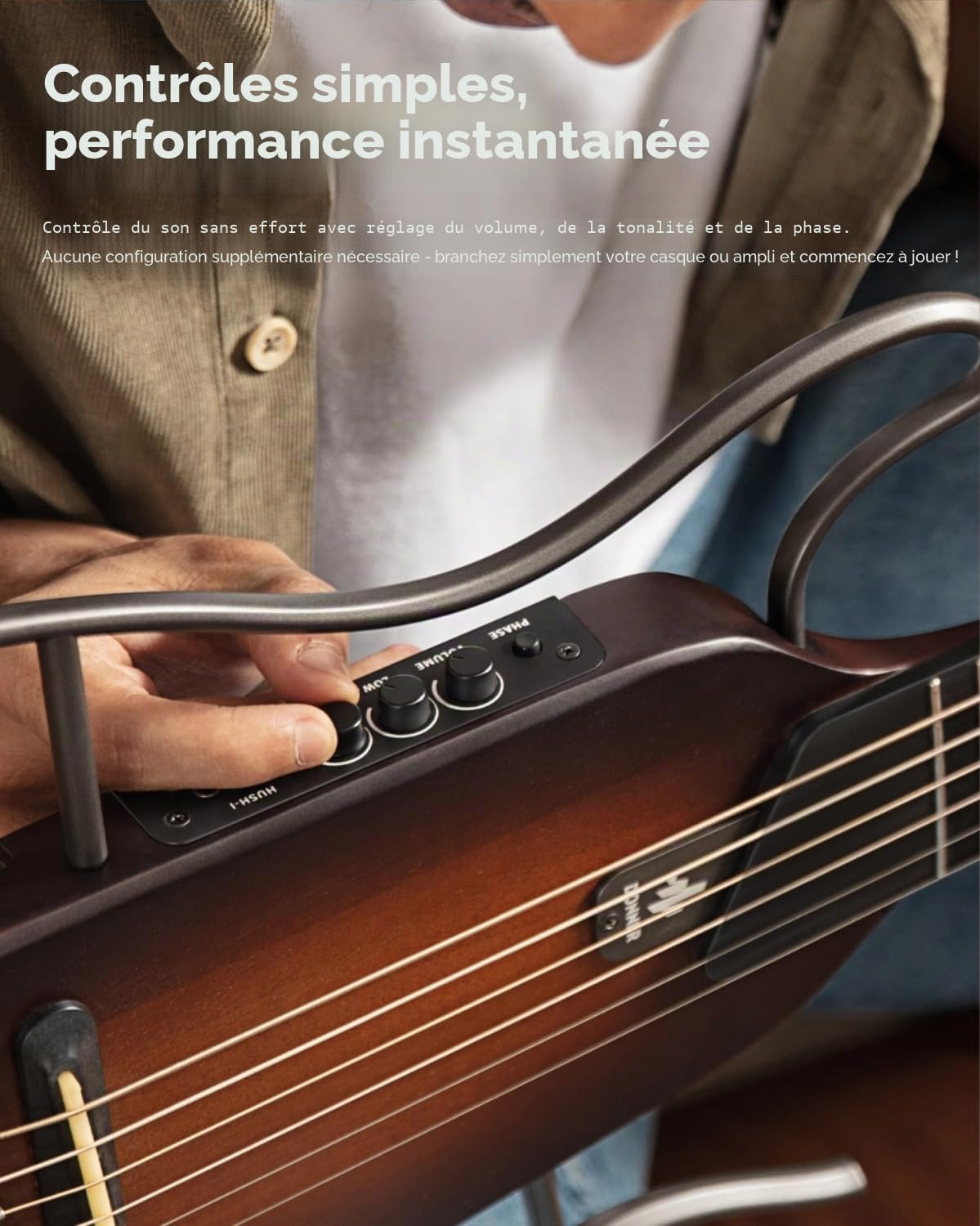 Donner HUSH-I Guitare de voyage – Guitare acoustique-électrique portable ultra légère et silencieuse sans tête, corps en acajou avec cadres amovibles, sac de transport et accessoires, naturel