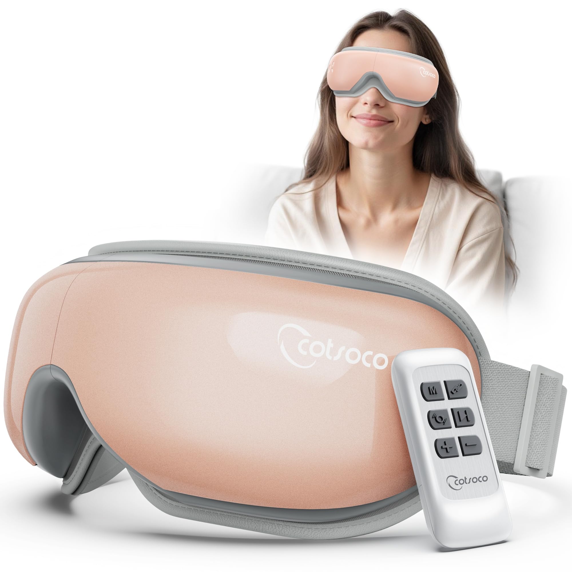 Cotsoco Eye Massager with Heat Remote and Compression Adjustable Foldable Sleep Mask for Relaxing Eyes and Better Sleep