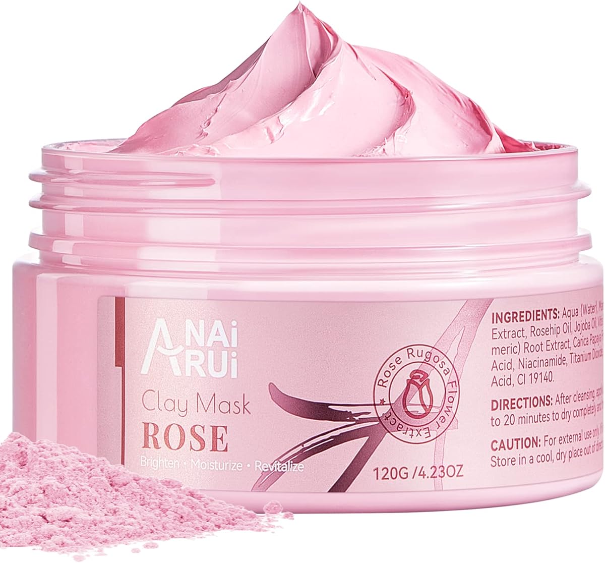 ANAI RUI Rose Facial Clay Mask, 4.23Oz | Deep Cleansing, Pores Minimizers, Moisturizing & Smooth Skin with Kaolin Pink Clay, Niacinamide, Collagen, Hyaluronic Acid