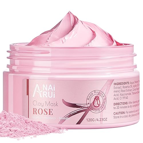 ANAI RUI Rose Facial Mask, Deep Cleansing, Clay Mask with Kaolin Pink Clay, Gifts for Women, Niacinamide, Collagen, Hyaluronic Acid for Moisturizing