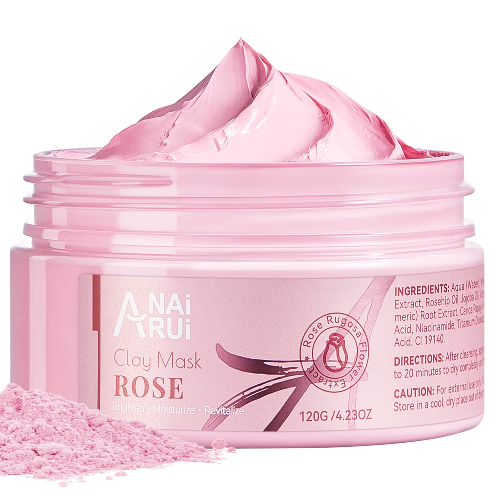 Rose Facial Mask, Deep Cleansing, Clay Mask with Kaolin Pink Clay, Gifts for Women, Niacinamide, Collagen, Hyaluronic Acid for Moisturizing & Smooth Skin, Pores Minimizers, 4.23 Oz