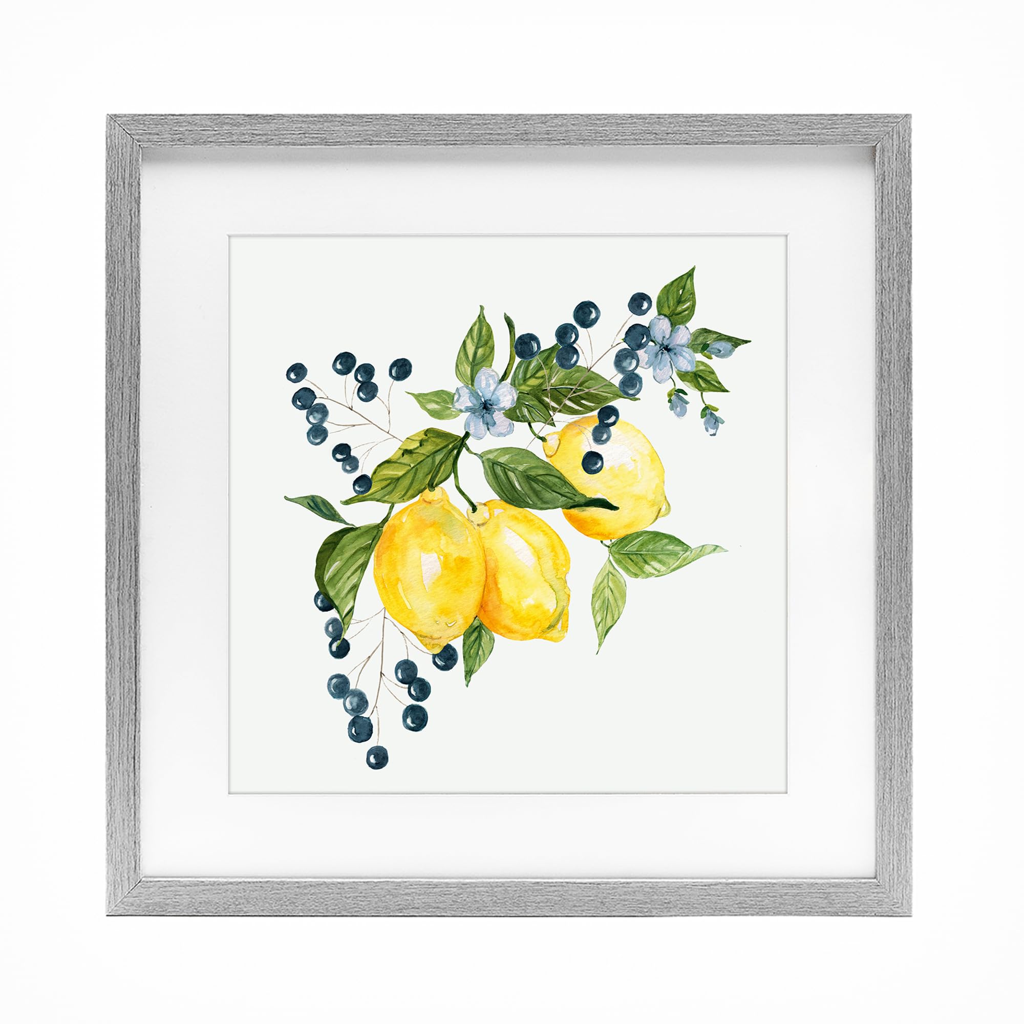 Stupell Industries Farmhouse Gray (Textured) Lemon Branch With Berries Botanical, 16 X 16 Inch Framed Print Under Glass
