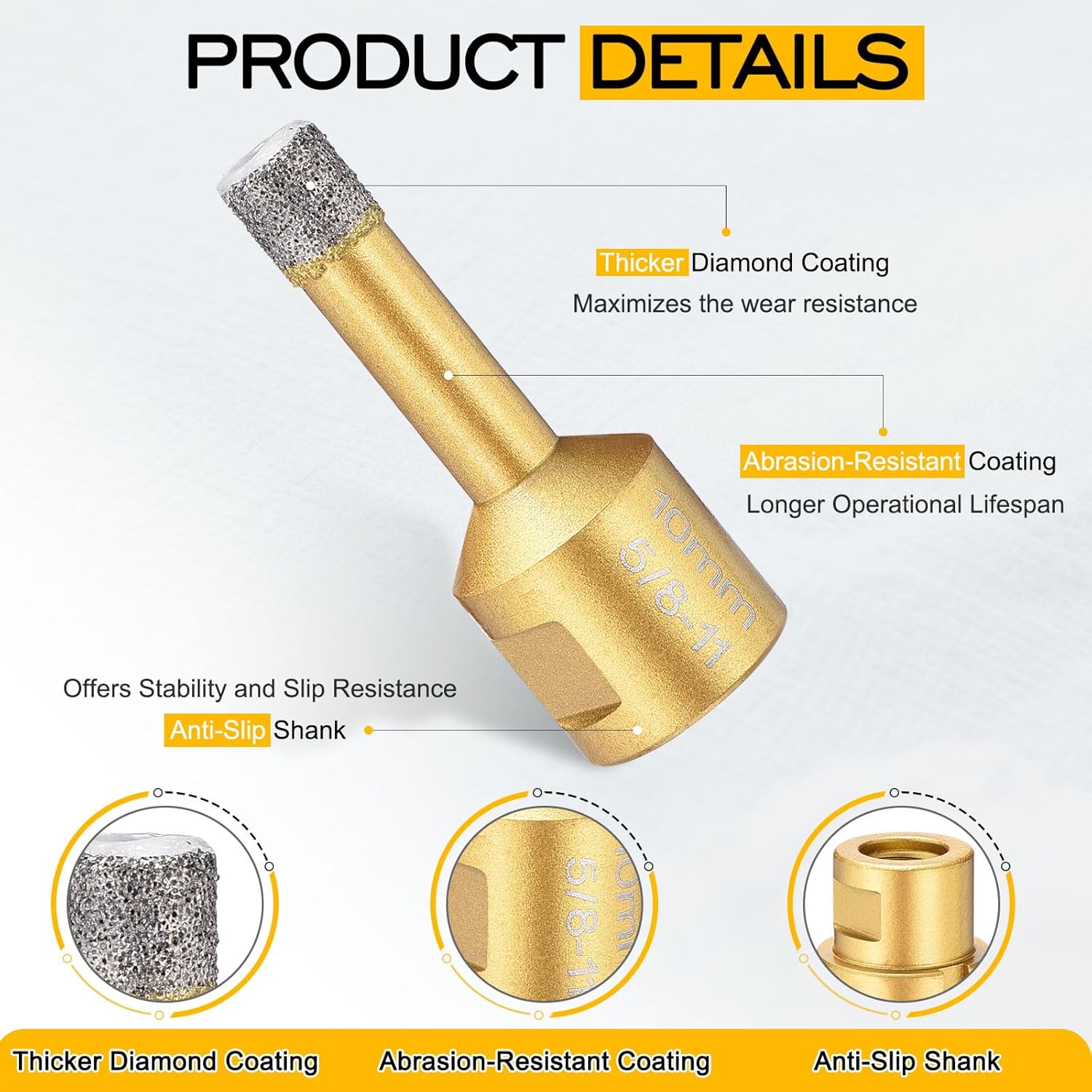 DTGN Diamond Hole Saw 1/4" /6mm - 4 PCS - Good for Porcelain Tile, Marble, Ceramic - Angle Grinder Diamond Drill Bit - Gold