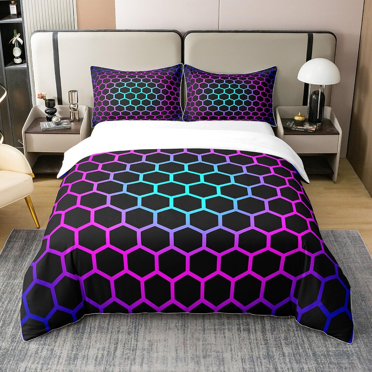 Housse couette colorée dégradé en pur coton texturé nid d'abeille Homewish 240x260