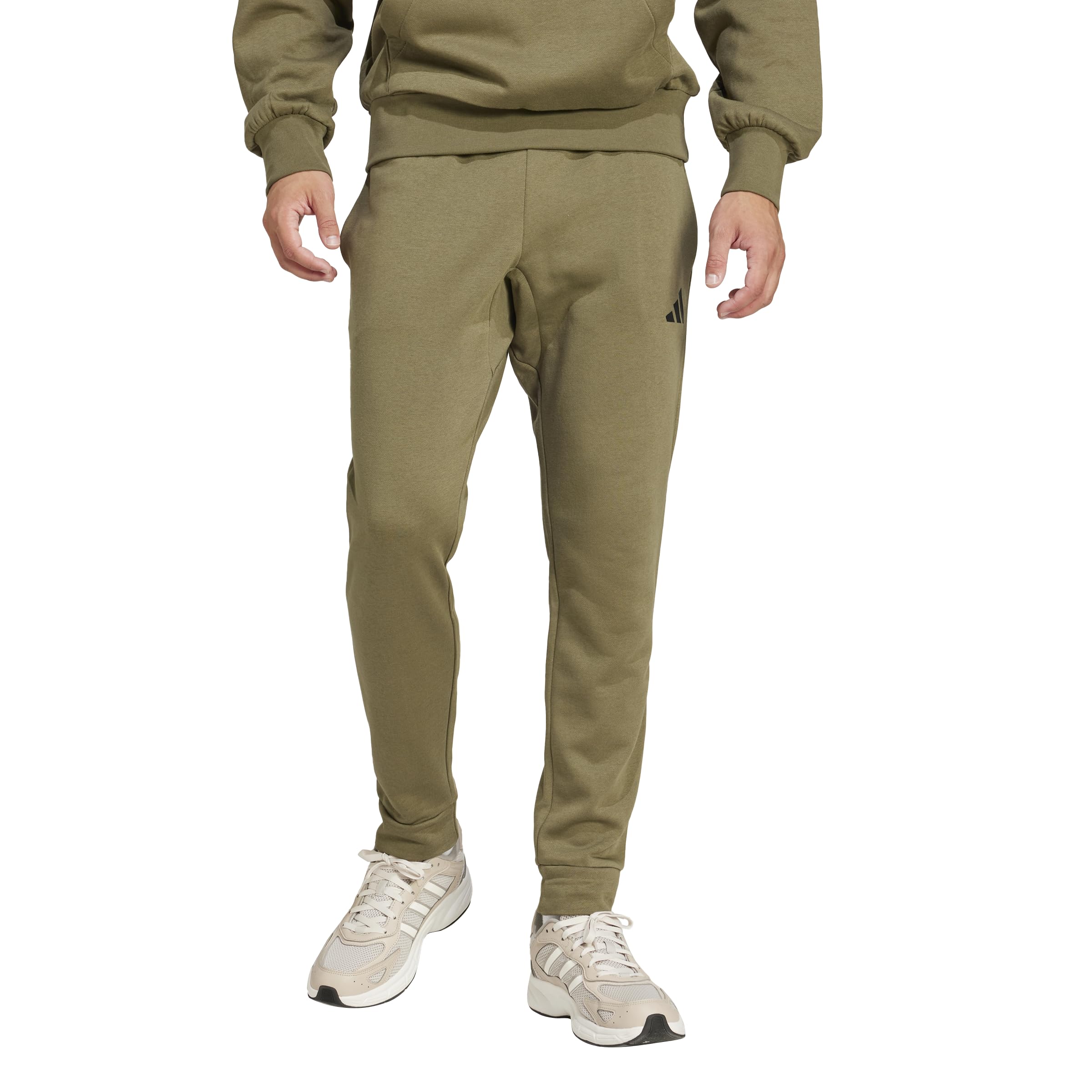 adidas Men's Essentials Feelcozy Fleece Pants, Olive strata/Black, M