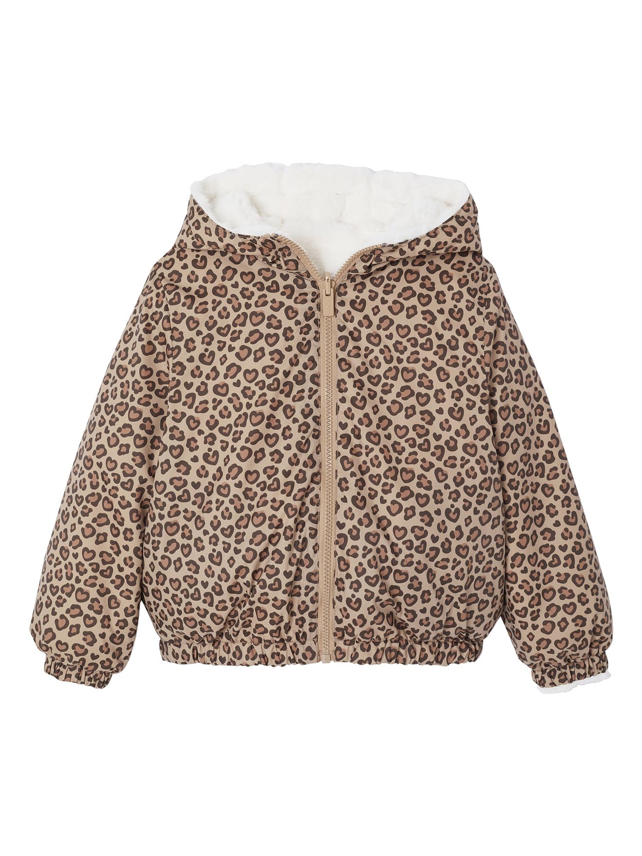 Vertbaudet Wendbare Mädchen Kapuzenjacke mit Leomuster und Teddyfleece