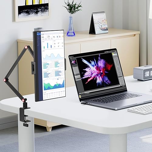 Miniatura 7 de Soporte para tablet para iPad, soporte de monitor portátil de 15.6 pulgadas máximo, soporte de escritorio con base giratoria de 360, se adapta a