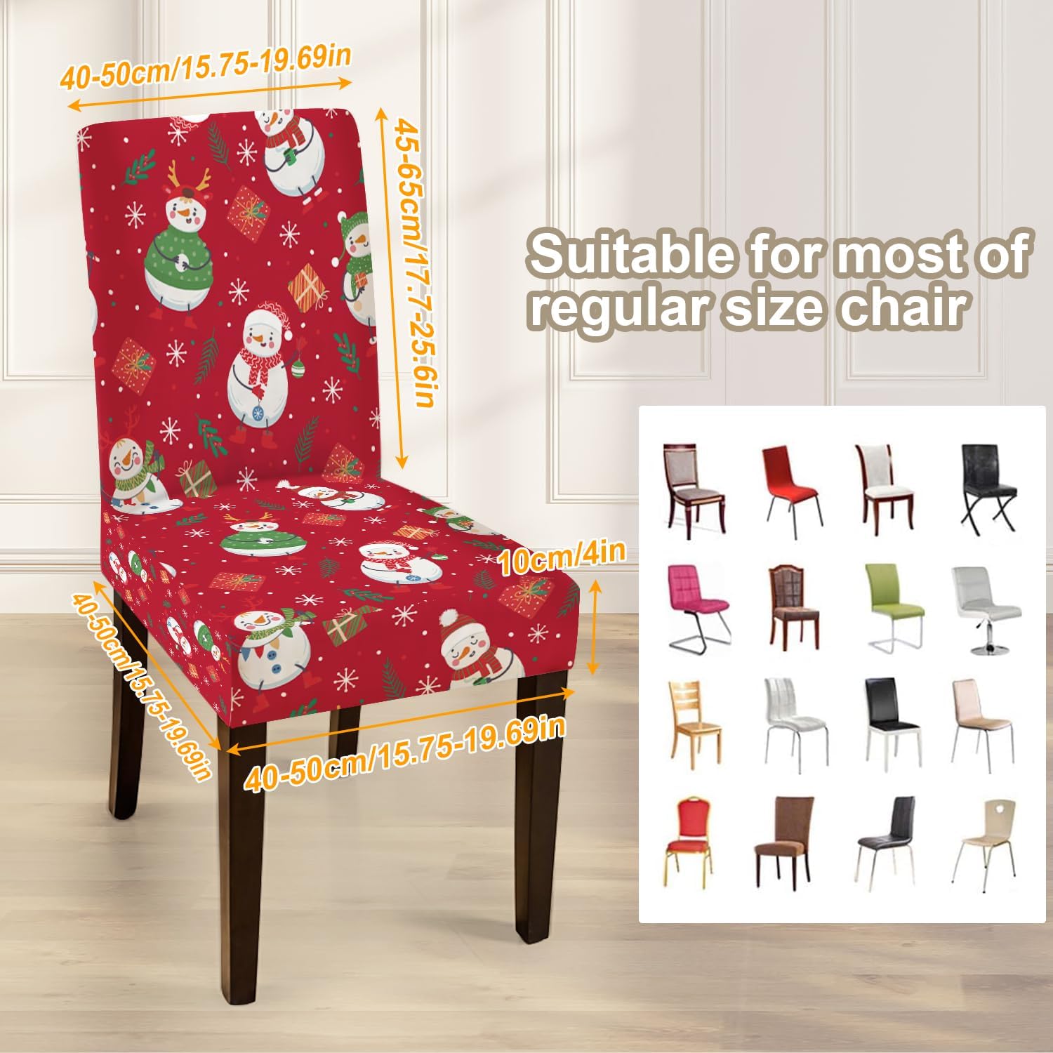 ANNA QUEEN Christmas Chair Cover Set of 4, Red Snowman Holiday Dining Chair Slipcovers, Stretchable Xmas Seat Protectors for Dining Chairs, Christmas Furniture Decoration