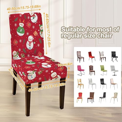 Miniatura 4 de ANNA QUEEN Festive Snowman - Juego de 4 fundas elásticas para sillas navideñas para comedor y cocina, fundas protectoras elásticas para sillas