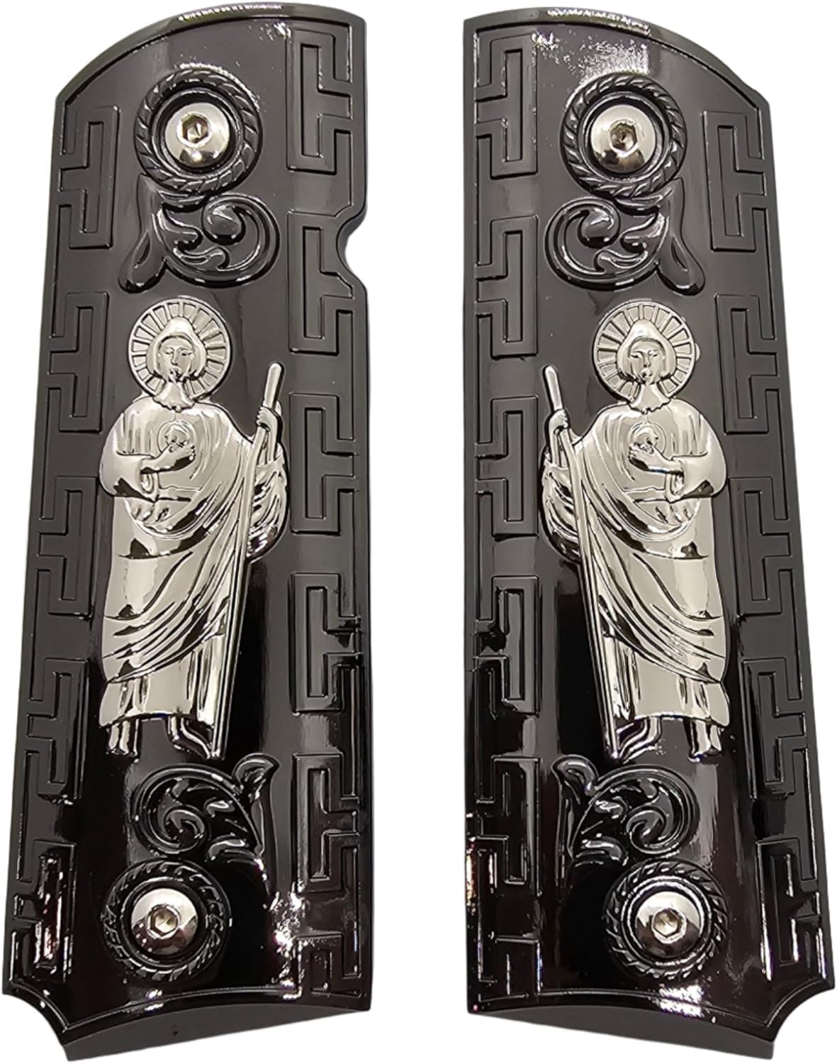 Replacement 1911 Full Size Grips for Kimber, Colt, Rock Island, Springfield, Taurus, & Clones - St Jude Black Nickel Grips