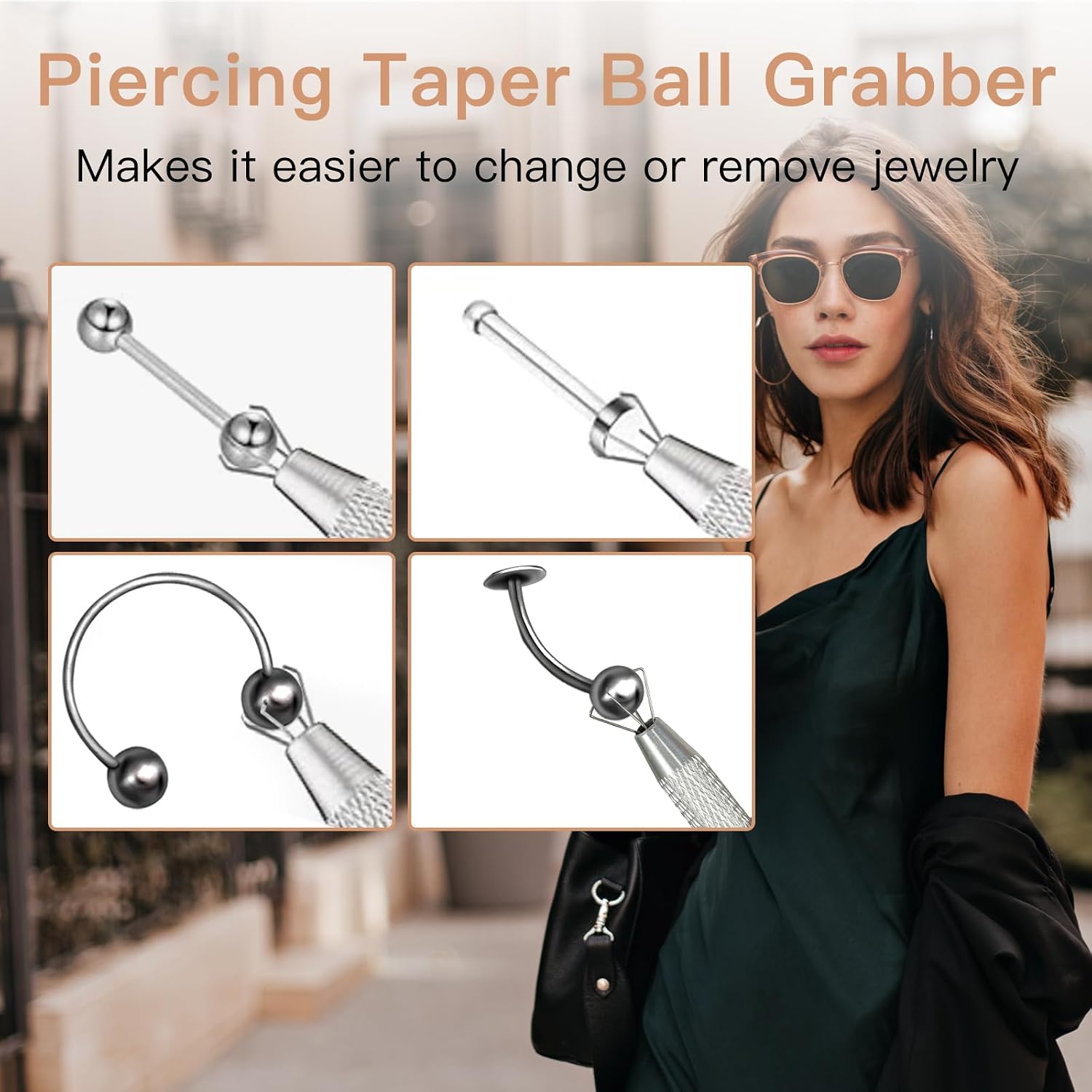 Piercing Taper Ball Grabber Tool for Changing Jewelry - 14G 16G 18G 20G Flat Back Earrings Insertion Tool