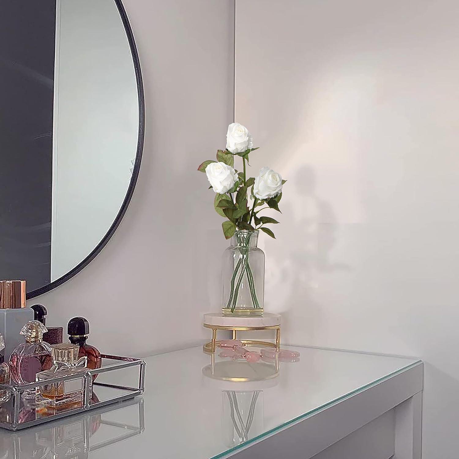 DILATATA Artificial Realistic Roses White Flowers 24" Real Touch Silk Roses Bouquet Long Stems Rose Fake Roses Decor for Home Party Wedding Table Centerpieces Roses Realistic - 5 Pcs - Image 4