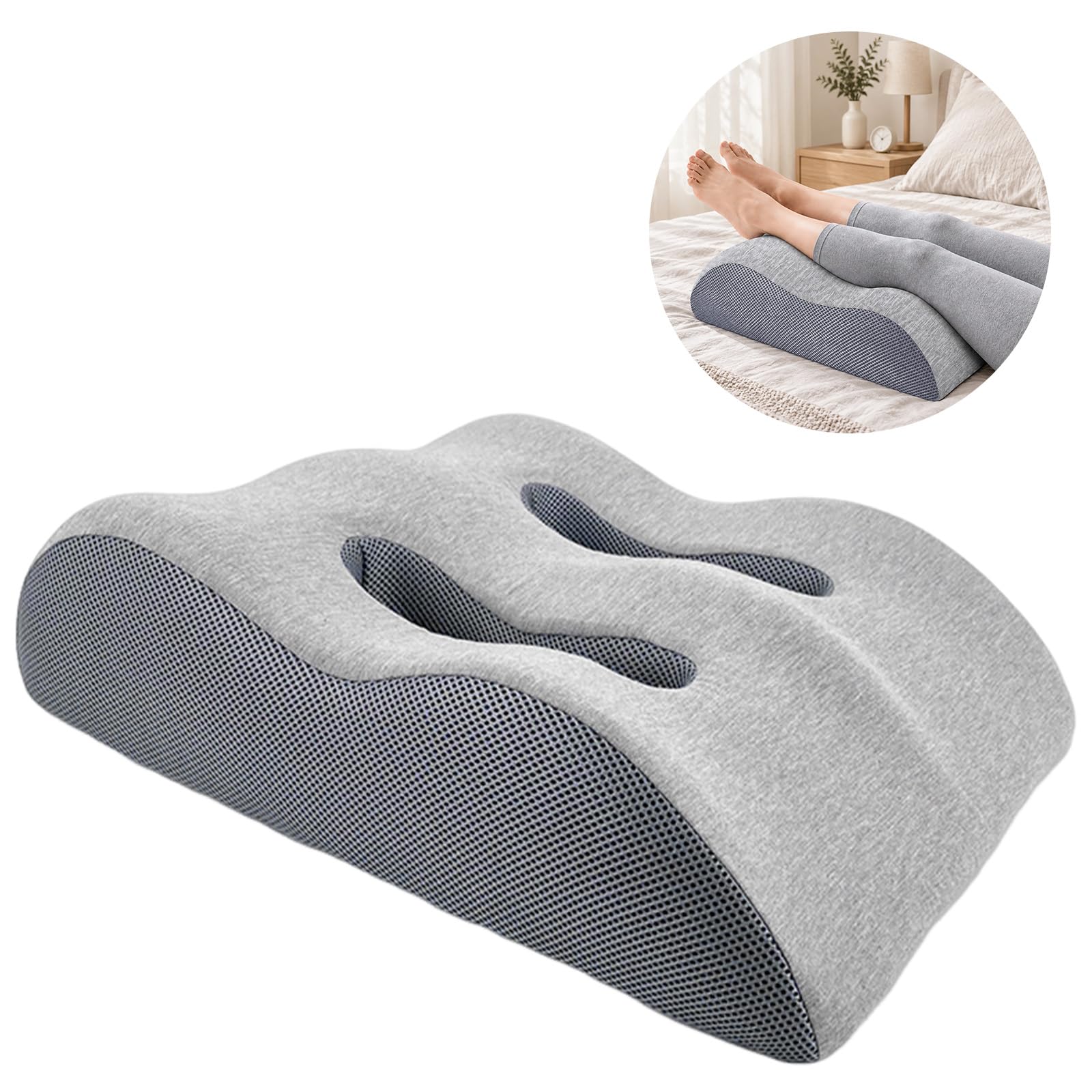Almohada de apoyo para piernas para postoperatorio y postraumático, espuma viscoelástica, ergonómica, transpirable, para promover la circulación sanguínea (gris claro)