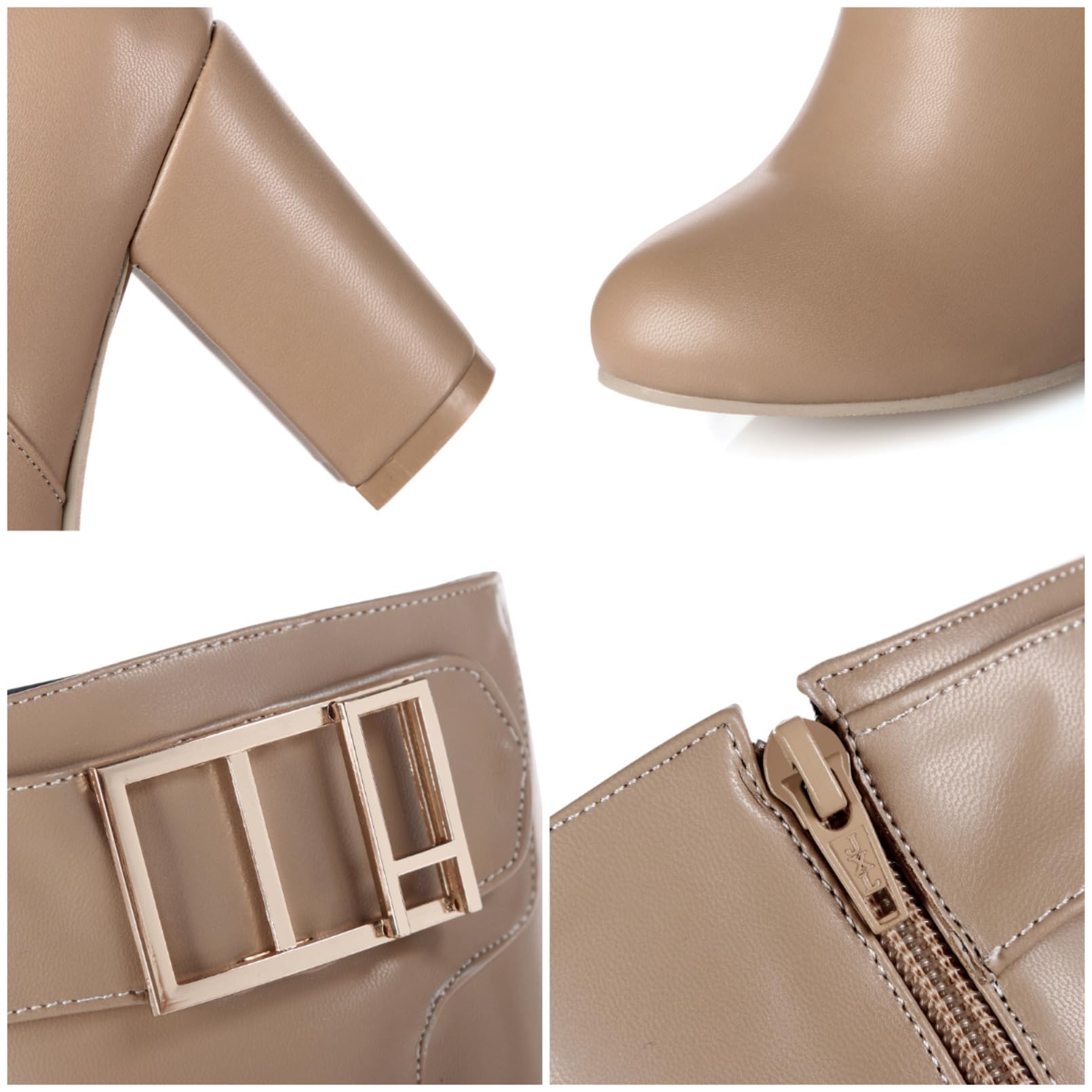Mujer Botas Altas Cuero Punta Redonda Tacón Chunky Cremallera Lateral Largas Tacón Alto Botas De Montar Talla Grande Botas Estirables Altas De Invierno Pantorrilla Ancha
