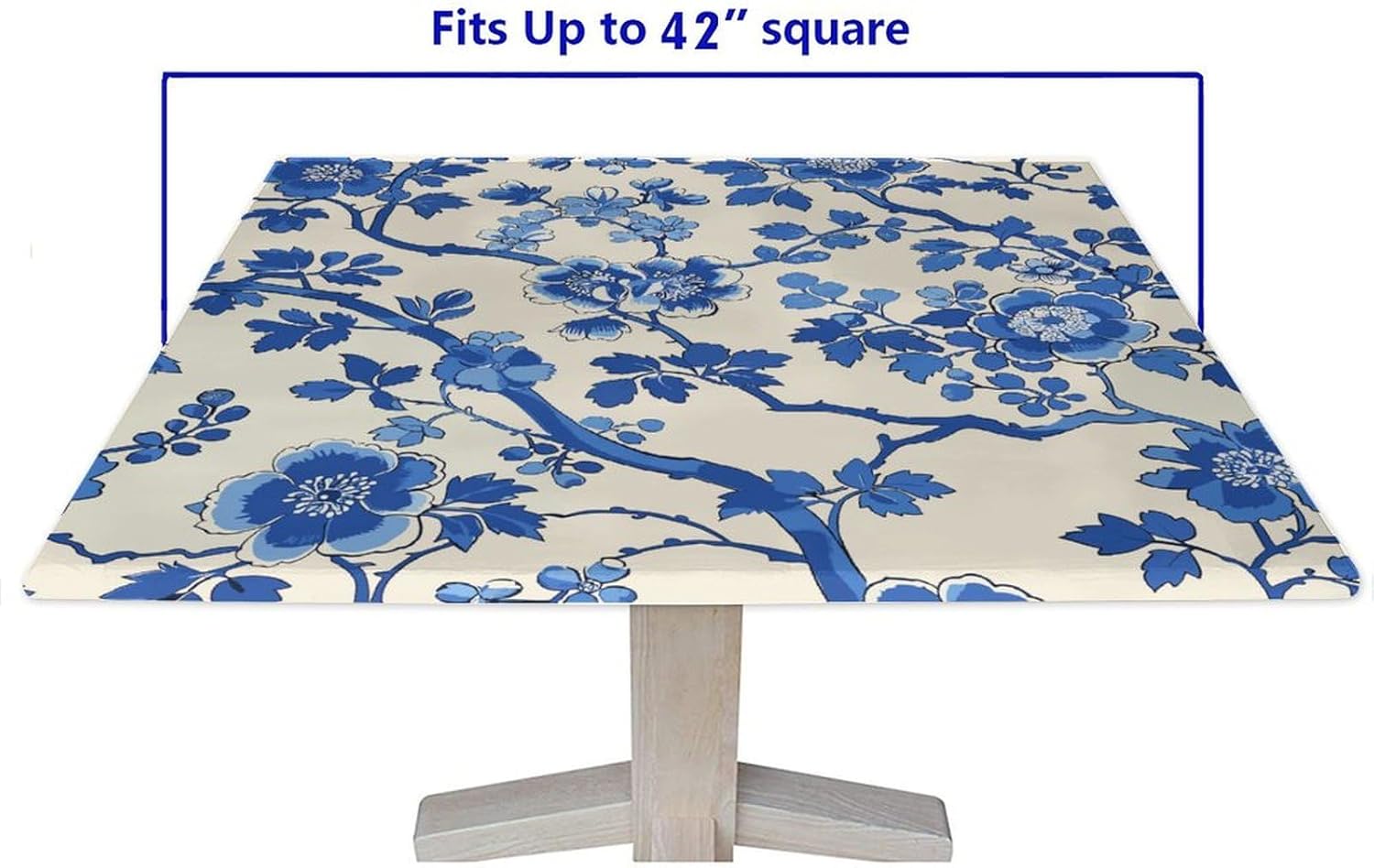 Fitted Polyester Tablecloths Square, Fit for 42" x 42" Square Table, Art Floral Elastic Edge Home Decor Tablecloths, Stain & Wrinkle Resistant Tablecloth for Garden Patio Picnic Use