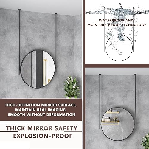 Miniatura 5 de Espejo redondo, espejo de pared para colgar en el techo, espejo decorativo de pared para maquillaje de baño, espejo de cristal circular grande