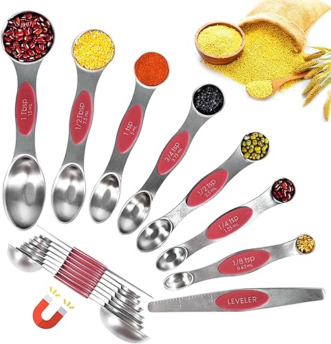 Miniatura 42 de Juego de tazas y cucharas medidoras de 10 piezas, taza medidora apilable con tapa, juego de cucharas medidoras para cocinar y hornear, para líquidos