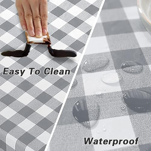Miniatura 4 de Mantel rectangular de vinilo a cuadros con reverso de franela, 60 x 84 pulgadas, resistente a las manchas y a los arañazos, mantel de plástico para