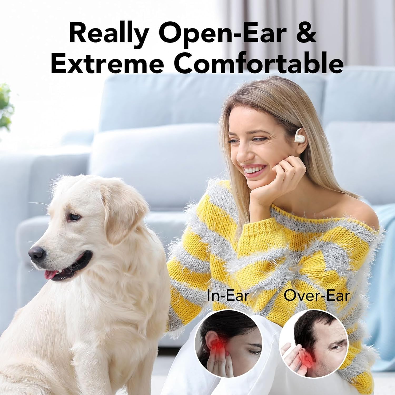 Open Ear Bluetooth 5.3 Headphones, Wireless Earbuds Sport Over Earphones Built-in Mic with Earhooks 75H Playtime Ear Buds LED Display Charging Case, IPX5 Waterproof for Running Fitness,Pearl White