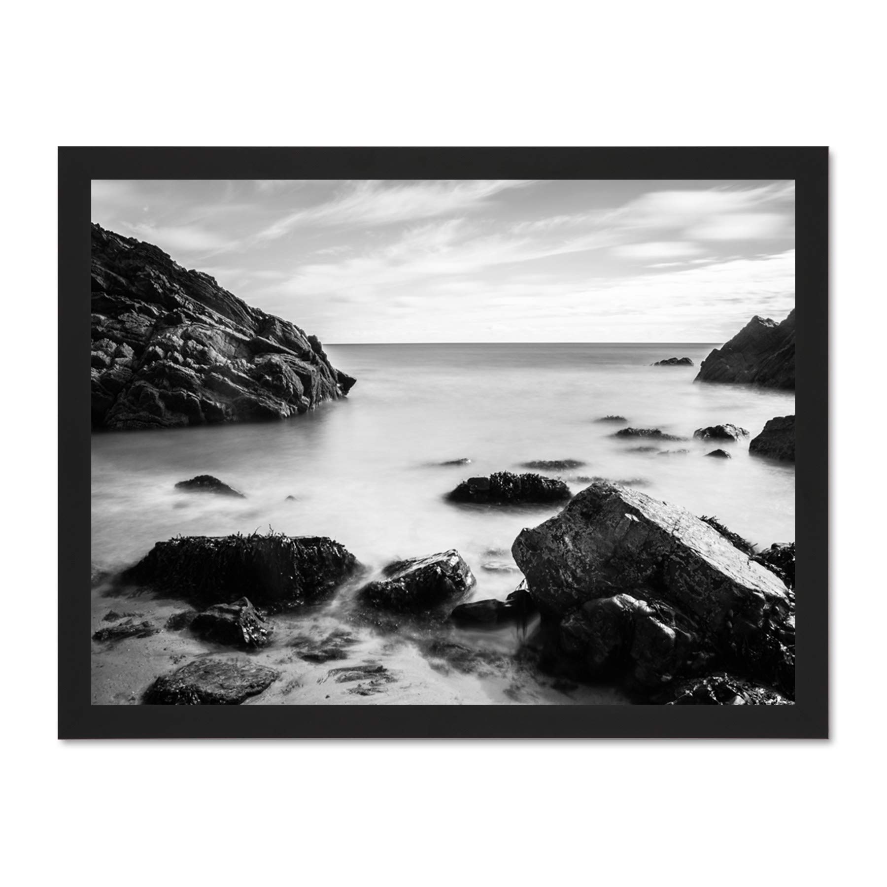 Marloes Wales Rocky Coast BW Large Framed Art Print Poster Wall Decor 18x24 inch