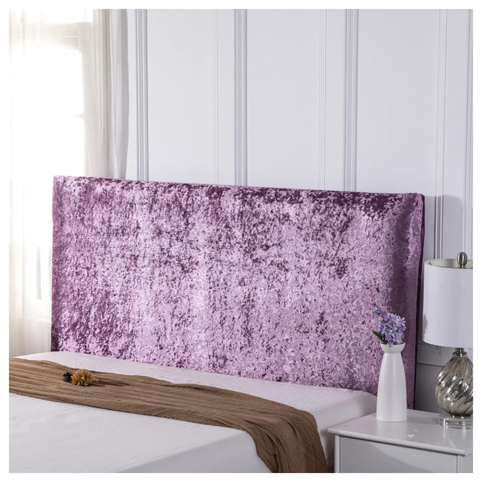 Gofohimi Lilac Dustproof Bed Headboard Covers, Solid Color Velvet All-Inclusive Elastic Headboard Backrest Protection Cover For King/Double Bed For Bedroom Decor,,150Cm
