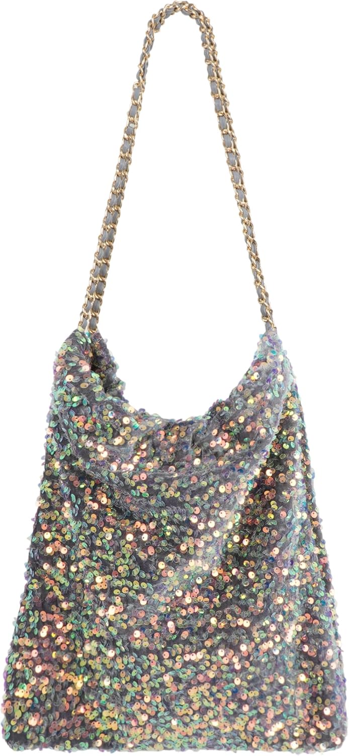ZLM BAG US Women's Glitter Sequins Shoulder Tote Big Capacity Shimmer Shopping Bag Sparkling Handbag Purse