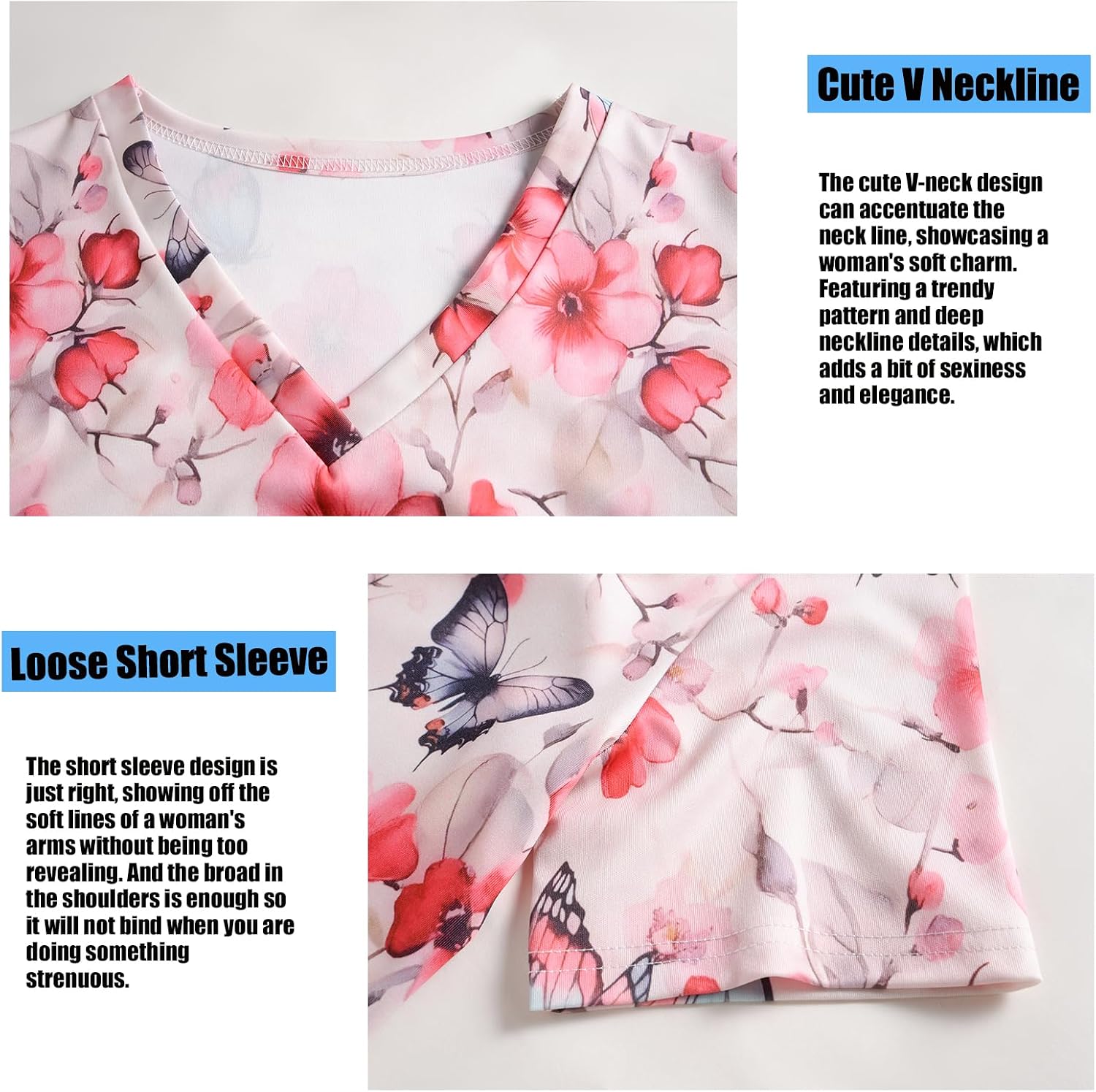 Holiday Scrub Tops for Women Short Sleeve Vneck Stretchy Nurse Workwear Uniforms Cute Printed 2 Pockets Scrub Shirt