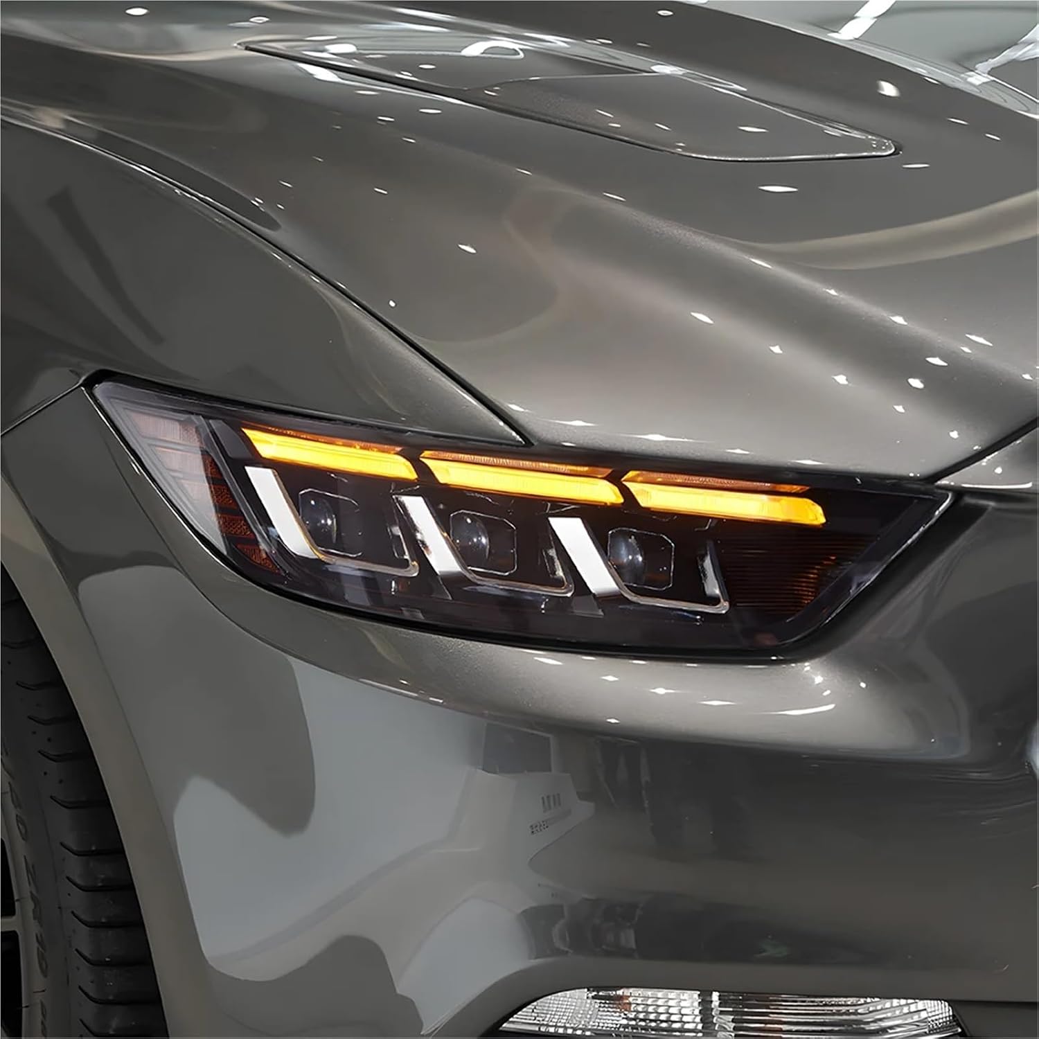 Compatible With Mustang 2015-2017 LED Auto Headlights Assembly 100W Dynamic Flashing 3 Projector Lens Front Lamps Accessories