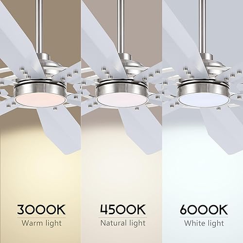 Miniatura 4 de ELEHINSER Ventilador de techo moderno de 72 pulgadas con luz y control remoto, 8 aspas de aluminio de 6 velocidades, potente motor de CC reversible