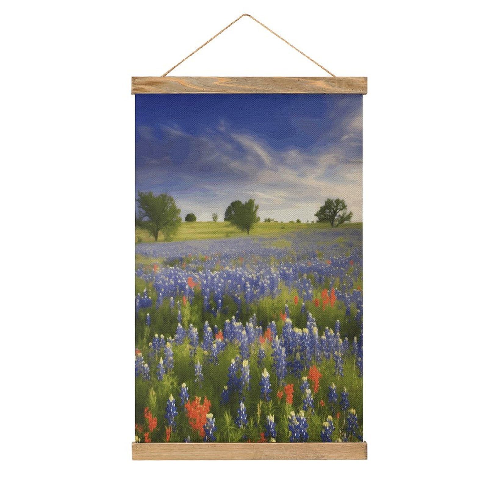 VstaDank Texas Bluebonnets Scenery Poster with Wooden Frame Hanger Art Painting Wall Decor Poster Wall Hanging Wooden Frame 13x20 Wood Poster Hanger for Photo Picture Art Canvas Print Artwork