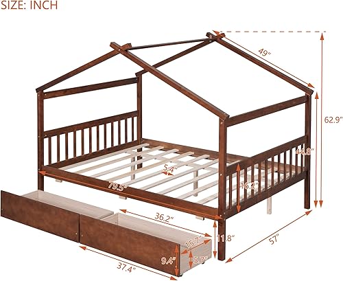 Miniatura 61 de Cama individual de casa con nido para niños, cama individual de madera con techo, marco de cama de plataforma de tamaño individual, cama con dosel