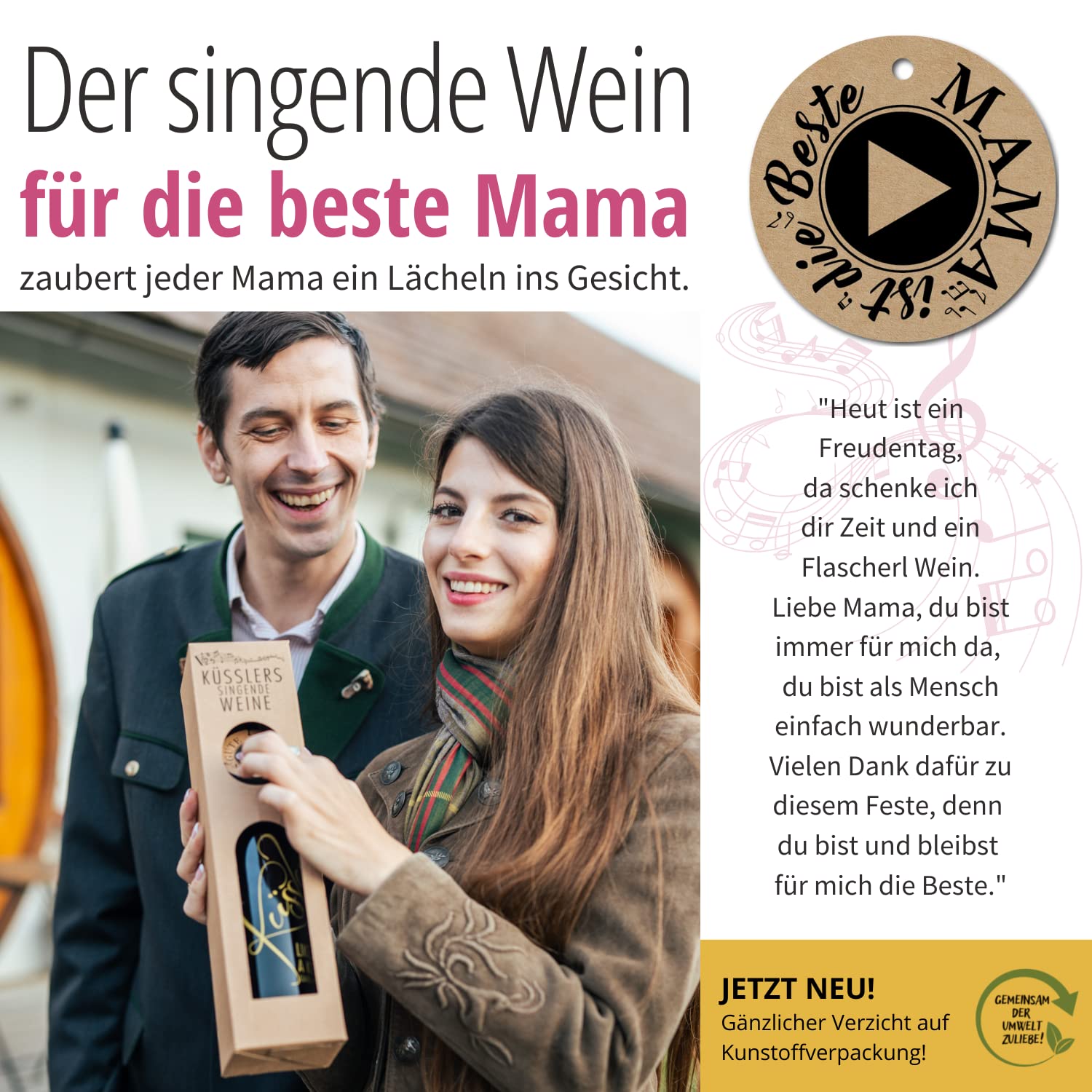 Neu! SINGENDER WEIN für die beste MAMA – jeder Cuvée weiß/rot/rosé mit eigenem Mama-Song – im nachhaltigen Geschenkkarton - das ideale Weingeschenk!