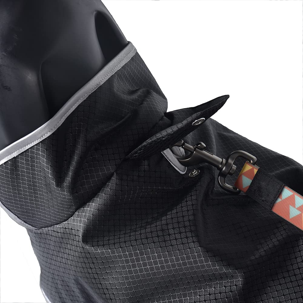 Moemaster Dog Raincoat Waterproof & Breathable Jacket with Magic Tape Adjusters, Safety Reflective Strips & Leash Hole, Easy-Clean Lightweight Design for Rainy Walks (XX-Large, Black)