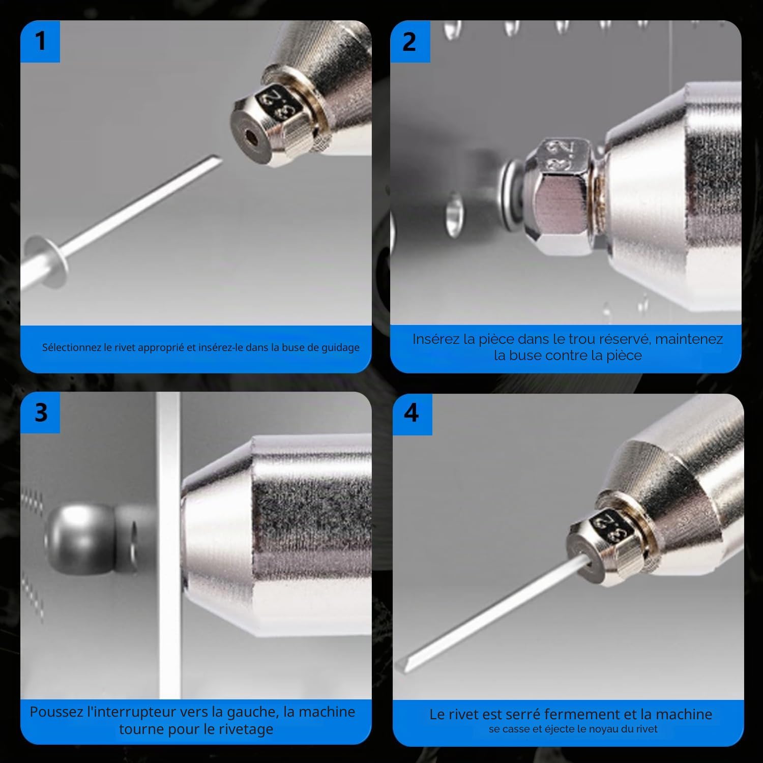 Riveteuse Sans Fil Compatible avec Makita Batterie, 20,000N Pince à Rivets Sans Balais, LED Electrique Pistolet à Riveter pour Rivets Aveugles de 2,4 à 4,8mm (Sans Batterie)