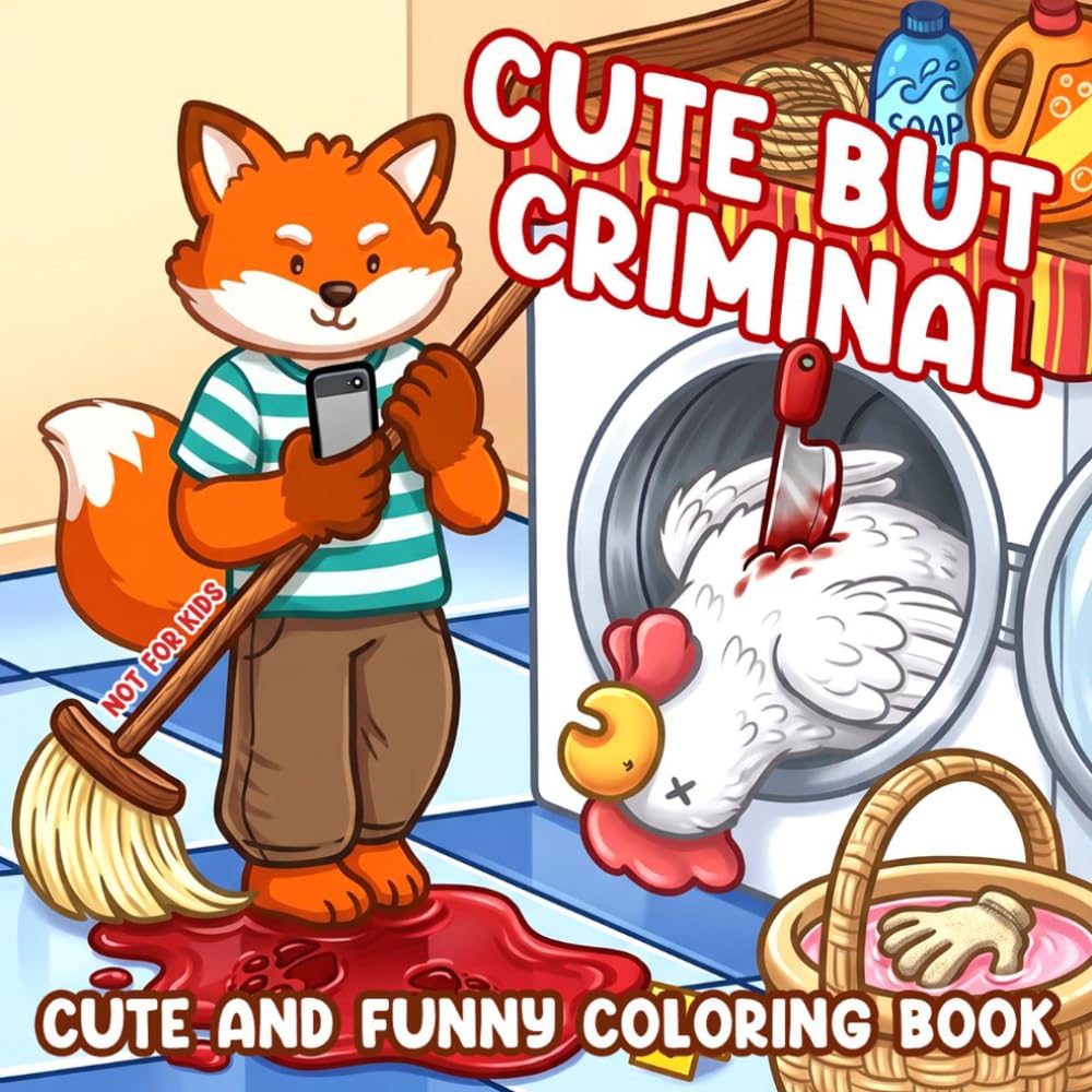 Cute but Criminal Coloring Book: A Parodic Cute and Comfy Coloring Pages for Adults with Funny & Cozy Crime Scenes for Stress Relief but Not for Kids