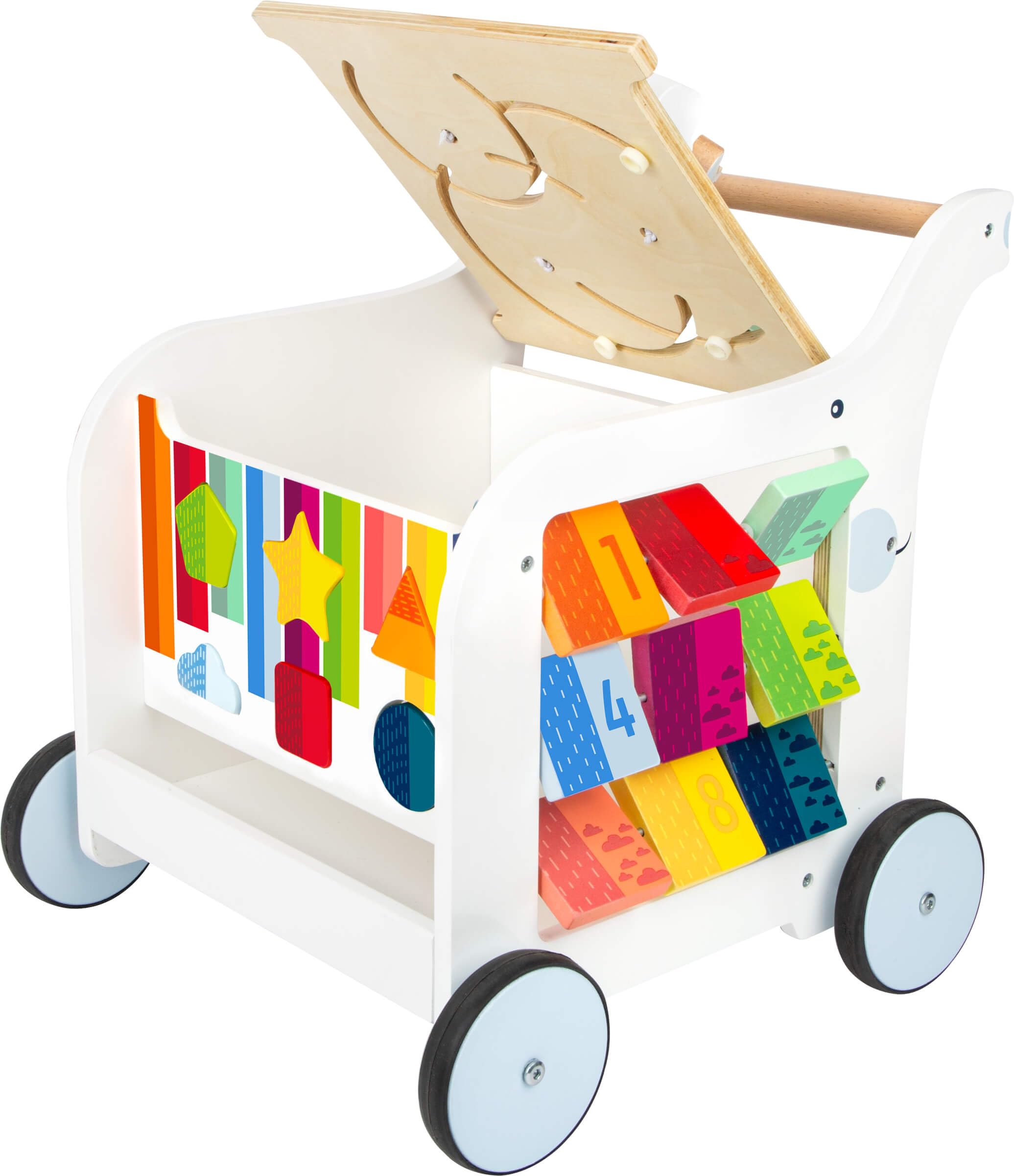 Small Foot Company Carrello Elefante, in Legno, per I Primi Passi, Multifunzionale al Fine di Promuovere Le capacità Motorie. Giocattoli, 11607
