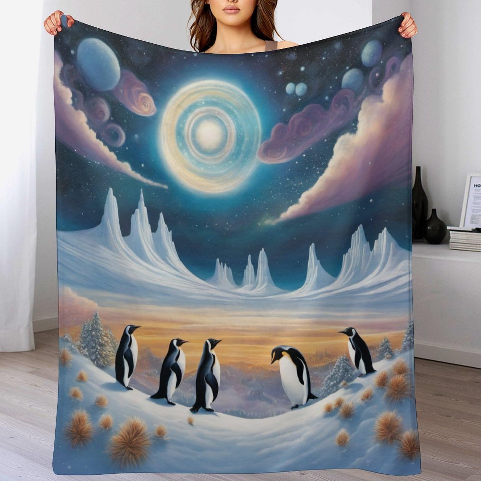 Couverture polaire pingouin épaisse et chaude en flannel moelleuse pour lit 150x200